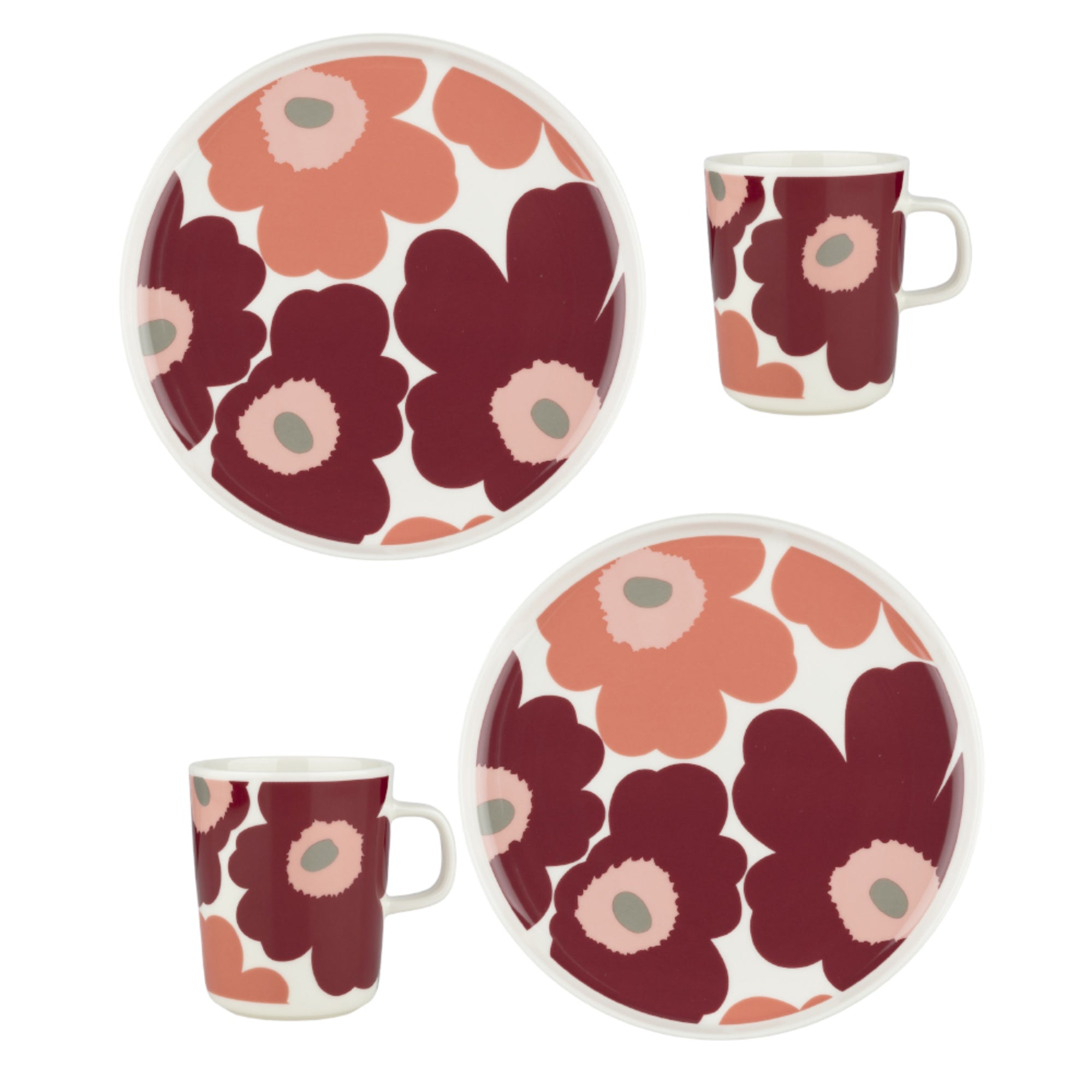 Marimekko Oiva / Unikko Mug and Plate Set - Dark Cherry