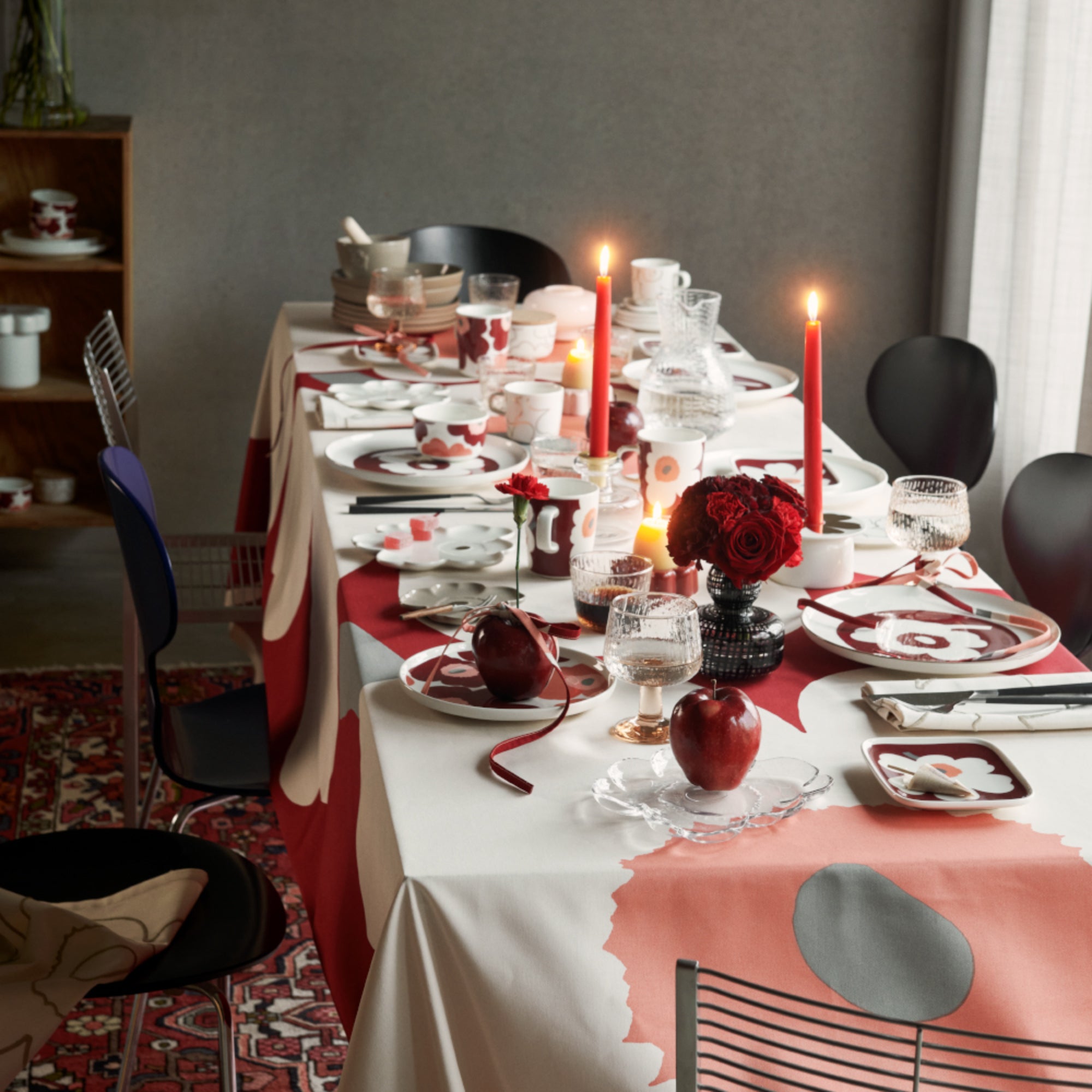 Marimekko Oiva / Unikko Mug and Plate Set - Dark Cherry