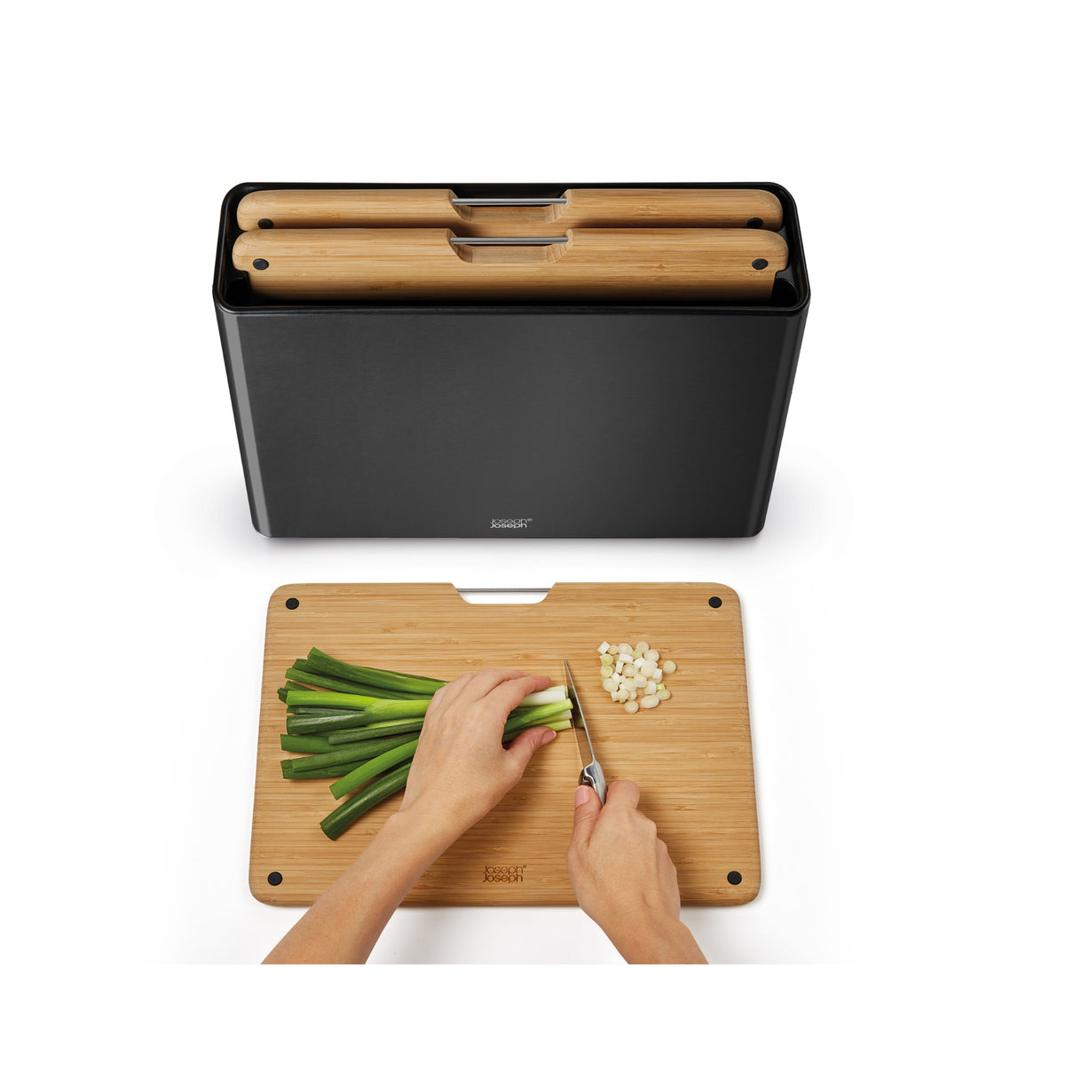 Joseph Joseph Folio Steel Bamboo 3 Piece Board Set - Black