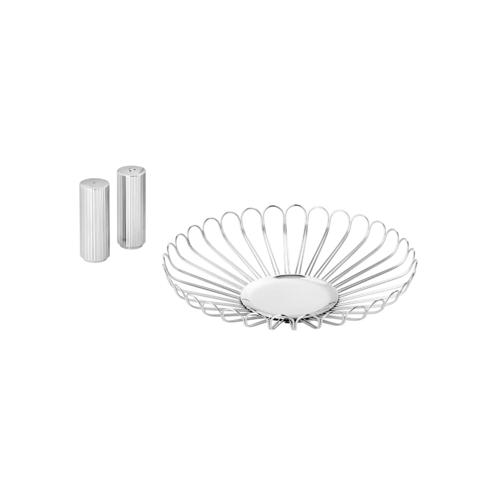 Georg Jensen Bernadotte Set: Bread Basket and Salt & Pepper Shakers