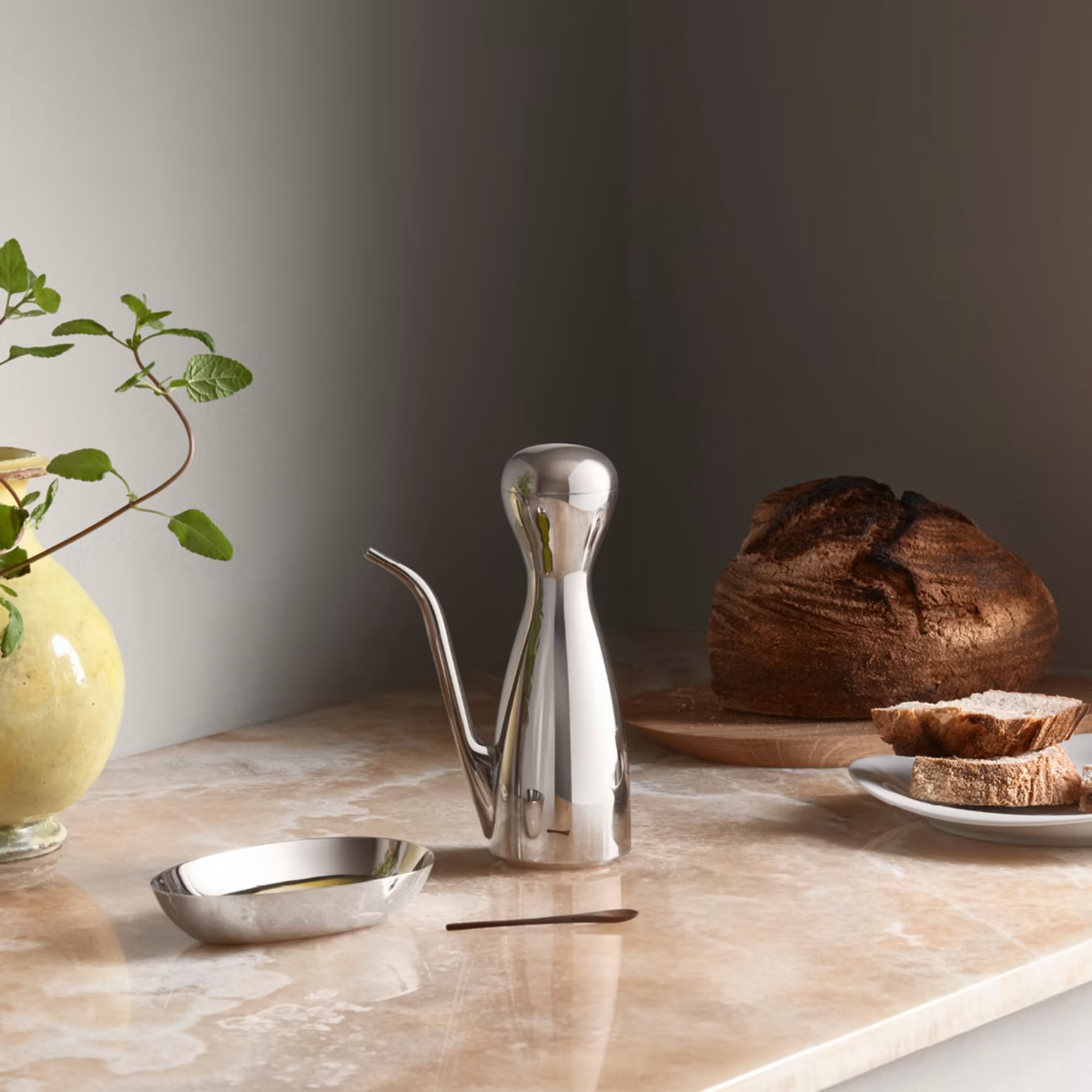 Georg Jensen Alfredo Set: Oil Can and Kitchen Roll Holder