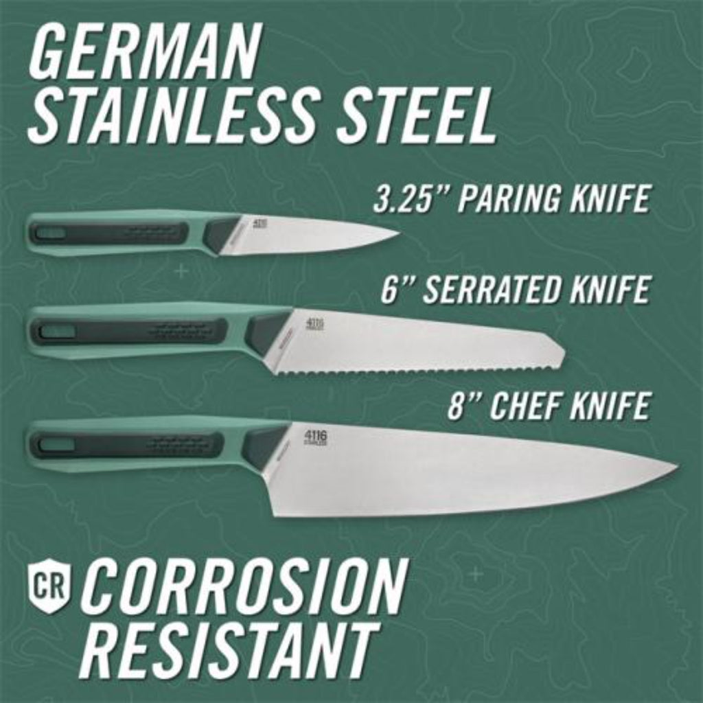 Gerber ComplEAT 3pc Camp Knife Set+Case - Green