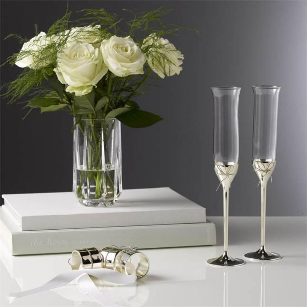Wedgwood Vera Wang Love Knots Toasting Flutes 2 Piece Set - Silver