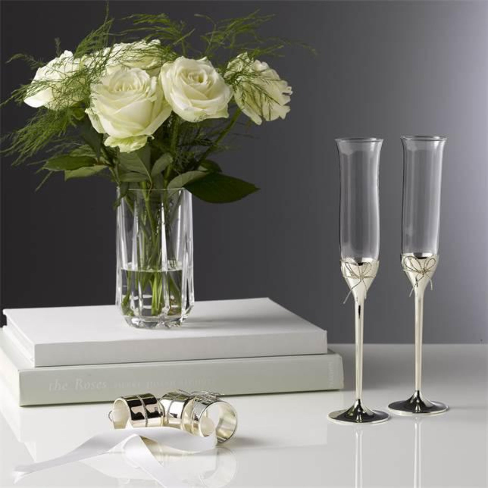 Wedgwood Vera Wang Love Knots Toasting Flutes 2 Piece Set - Silver