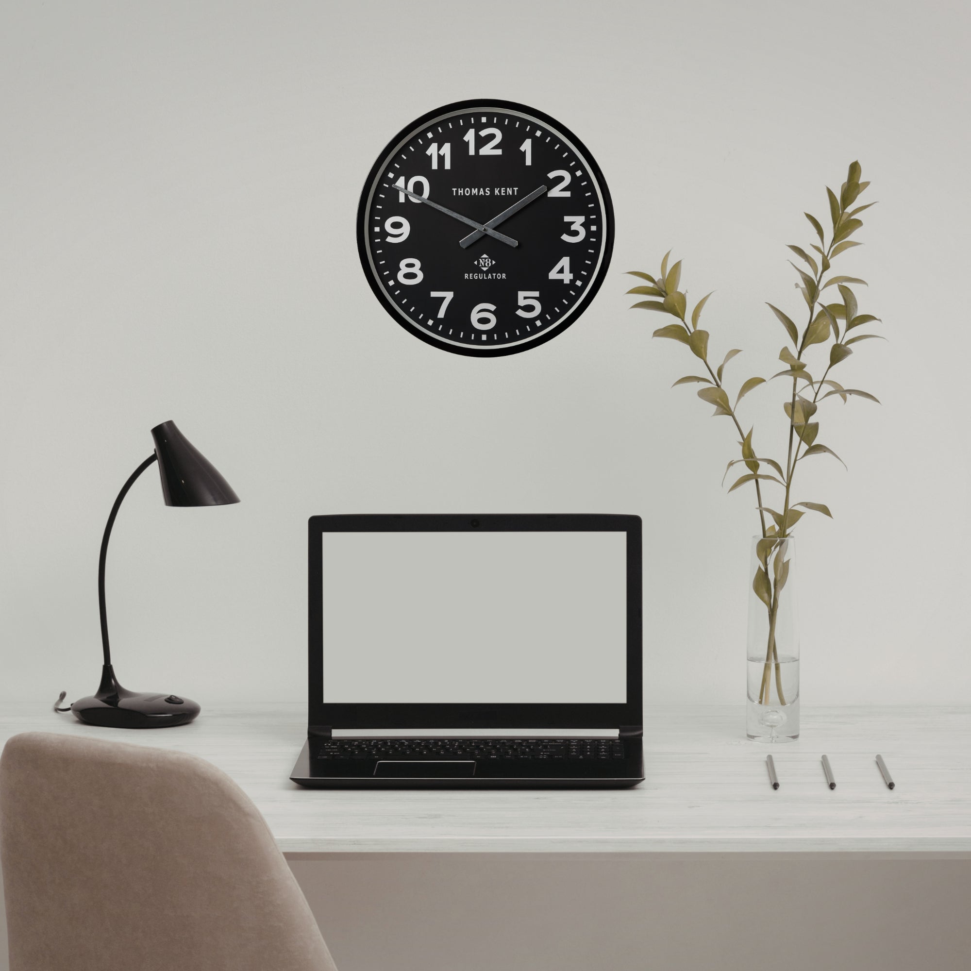 Thomas Kent 30cm Regulator No 8 Wall Clock, Metal Case/Glass Face - Black