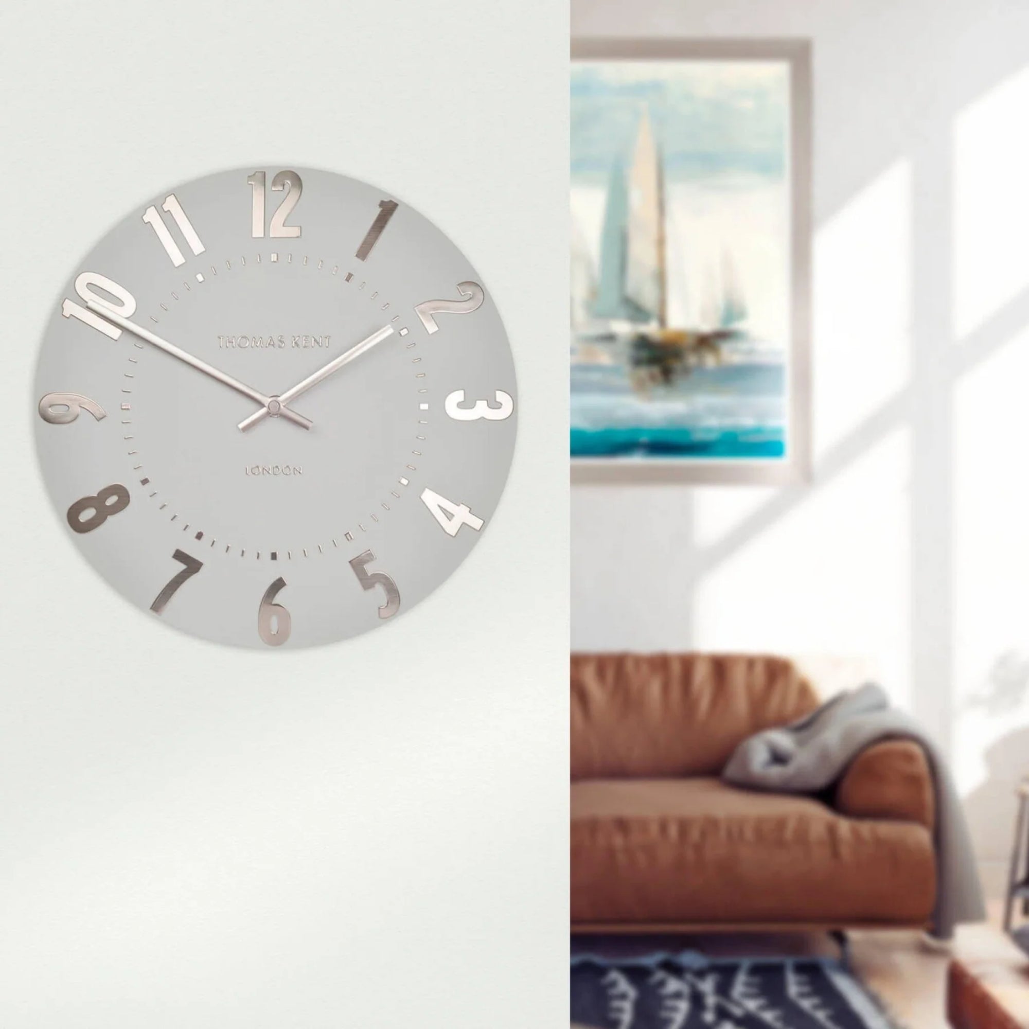 Thomas Kent 30cm Mulberry Wall Clock, Open Face - Silver Cloud