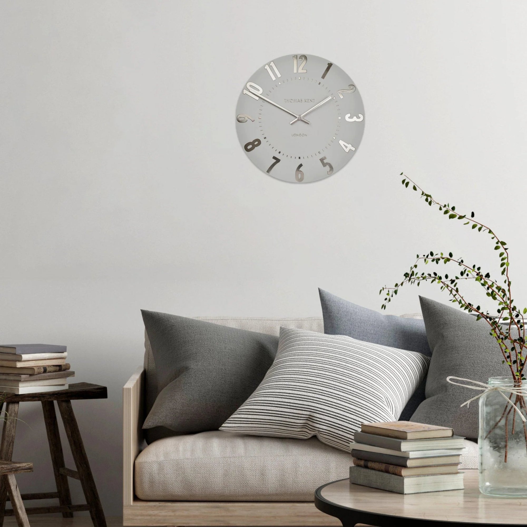 Thomas Kent 30cm Mulberry Wall Clock, Open Face - Silver Cloud