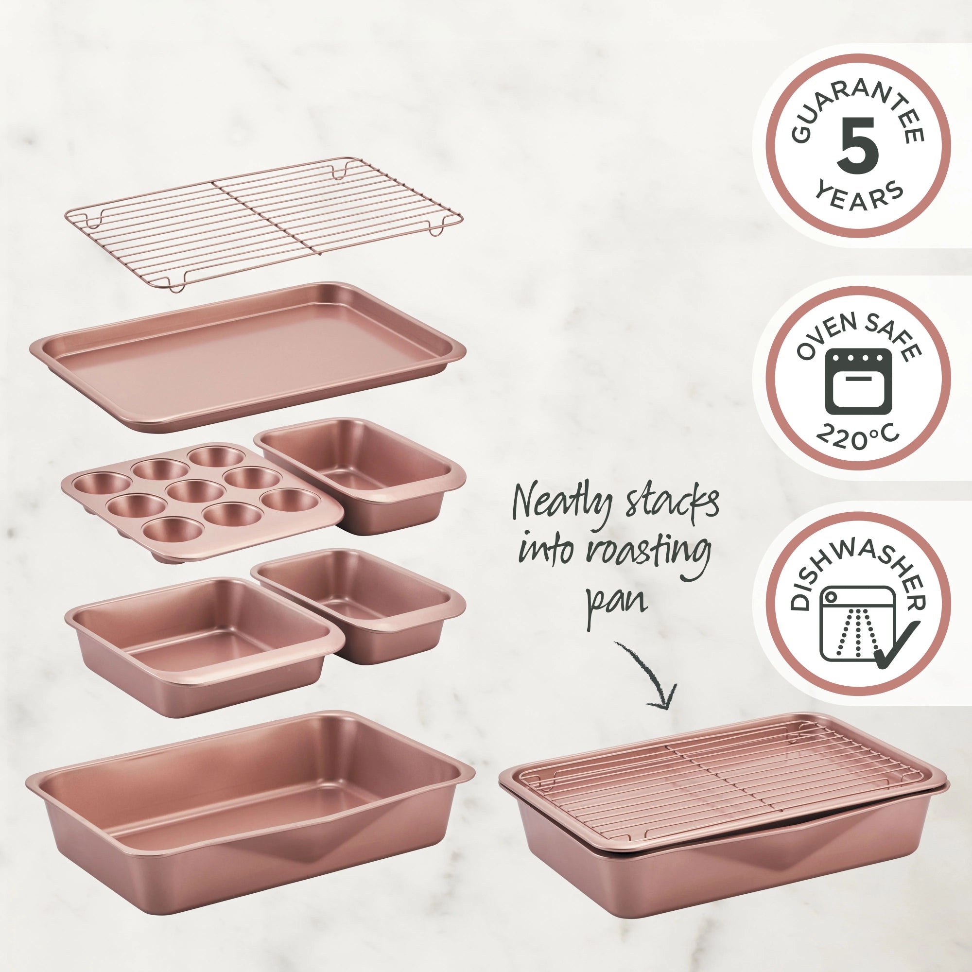 Wiltshire Rose Gold Smart Stack Bakeware 7 Piece Set