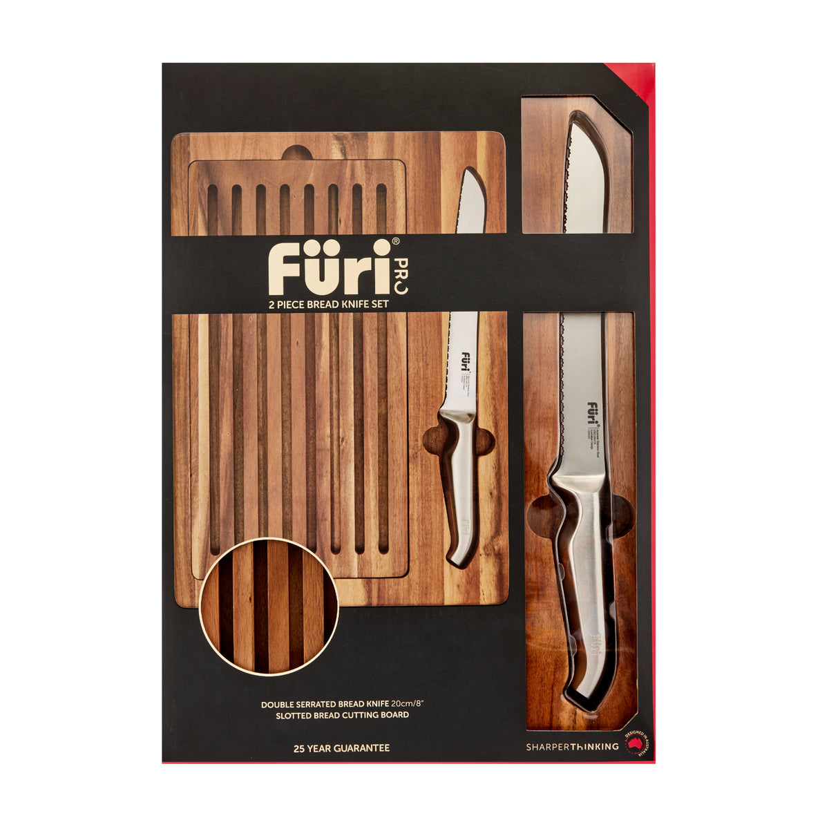 Furi Pro Bread Knife and Board Set - Brown