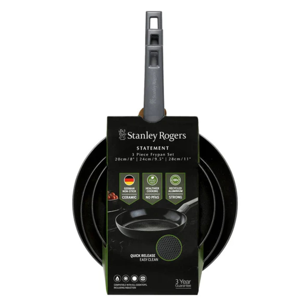 Stanley Rogers Statement Ceramic Non-Stick 3 Piece Frypan Set - Black/Grey