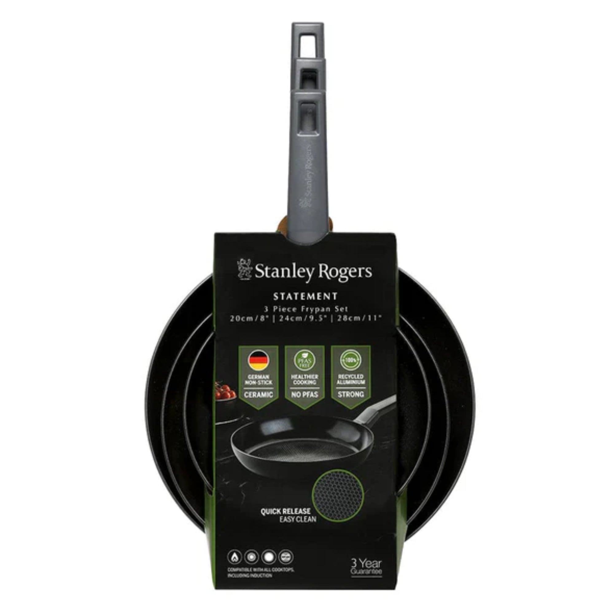 Stanley Rogers Statement Ceramic Non-Stick 3 Piece Frypan Set - Black/Grey