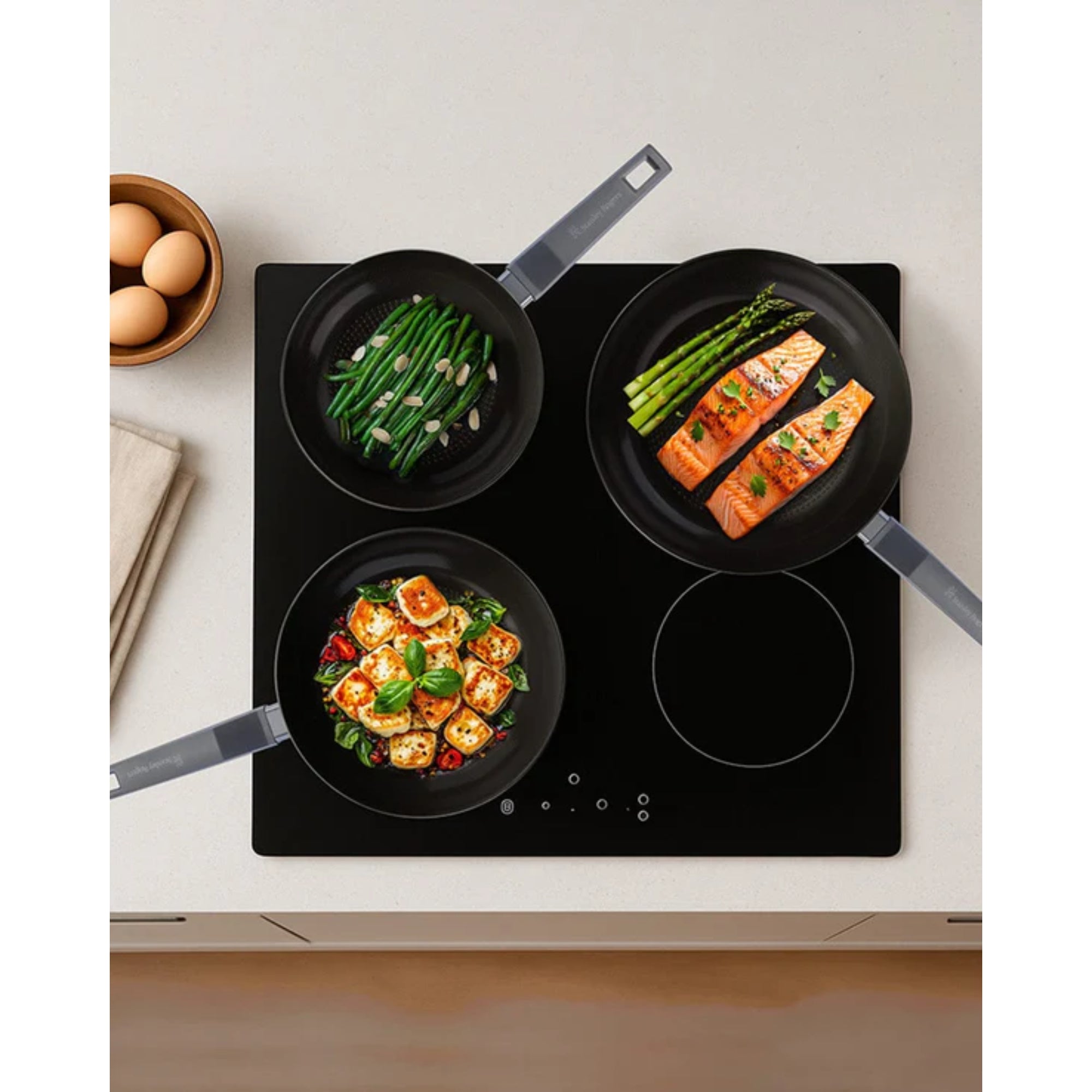 Stanley Rogers Statement Ceramic Non-Stick 3 Piece Frypan Set - Black/Grey