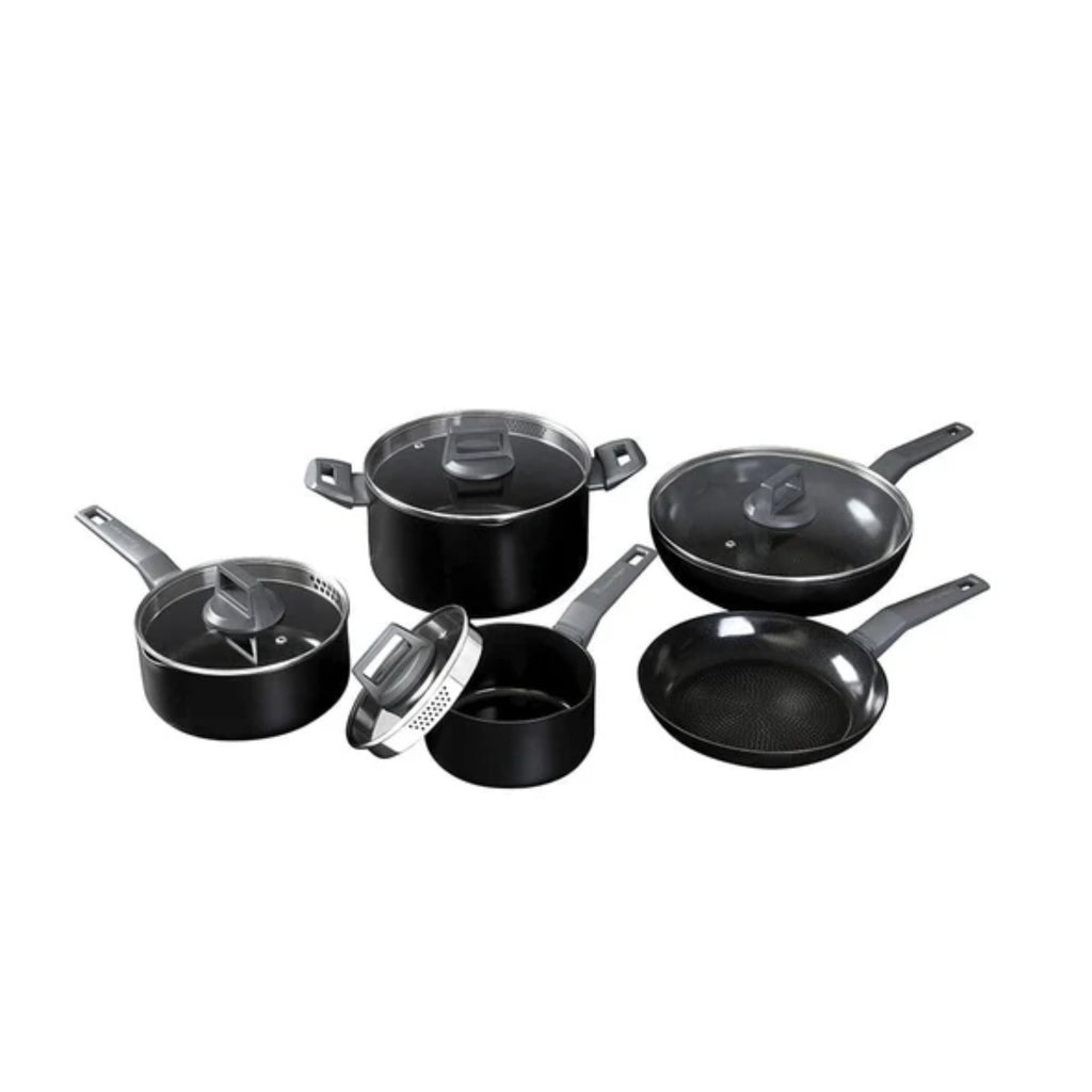 Stanley Rogers Statement Ceramic Non-Stick 5 Piece Cookware Set - Black/Grey