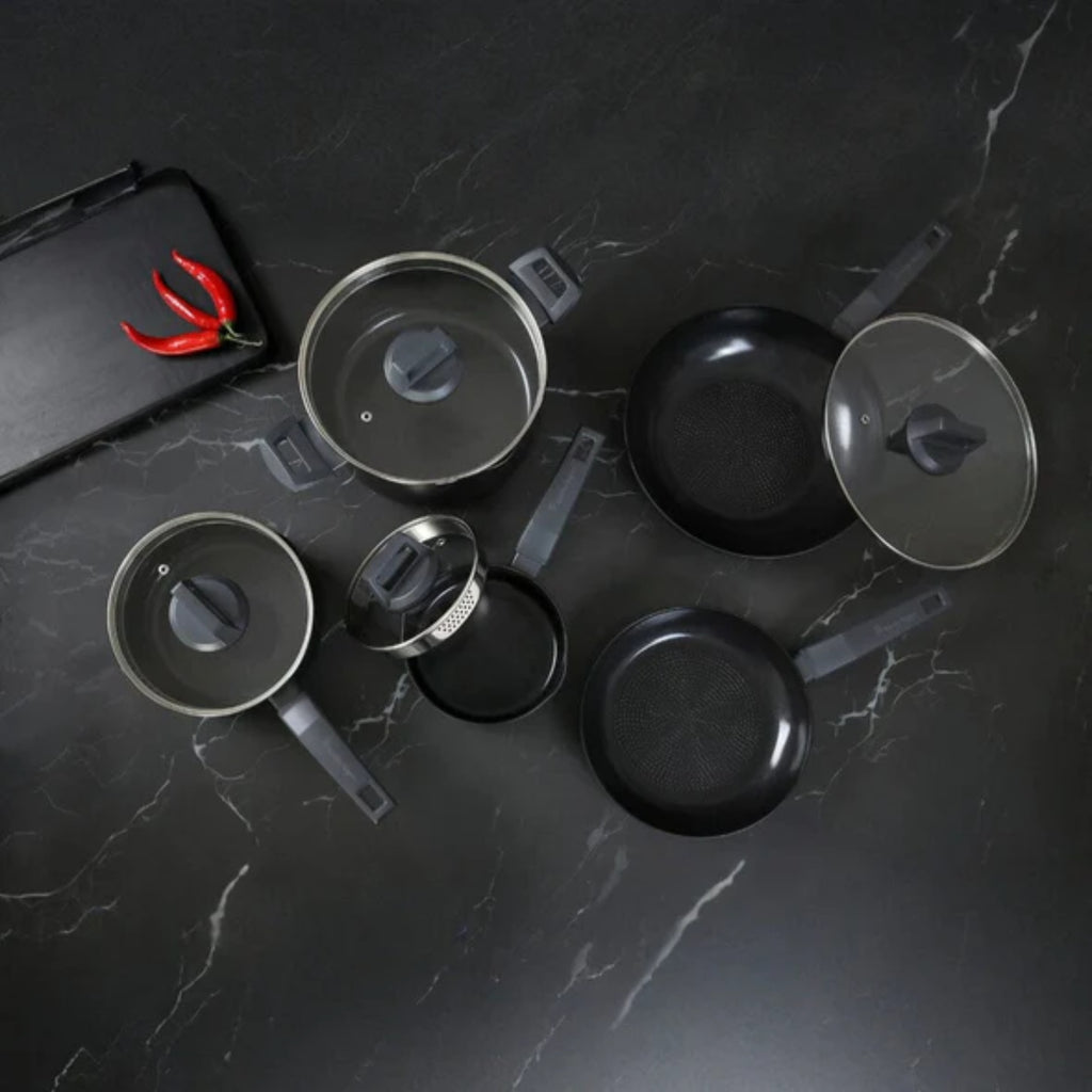 Stanley Rogers Statement Ceramic Non-Stick 5 Piece Cookware Set - Black/Grey