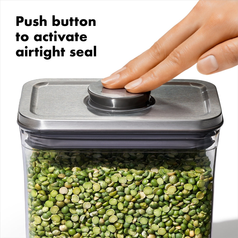 OXO POP 2.0 - 1 Litre Steel Short Square Container - Clear