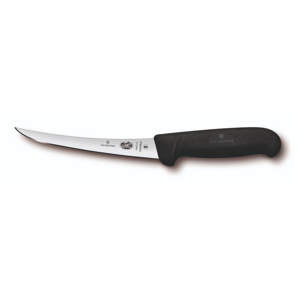 Victorinox Boning Knife, 12cm Curved, Flexible Narrow Blade, Fibrox - Black