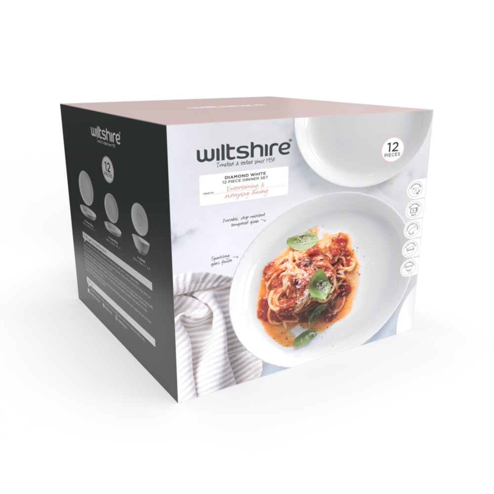 Wiltshire Diamond White 12 Piece Dinner Set - White