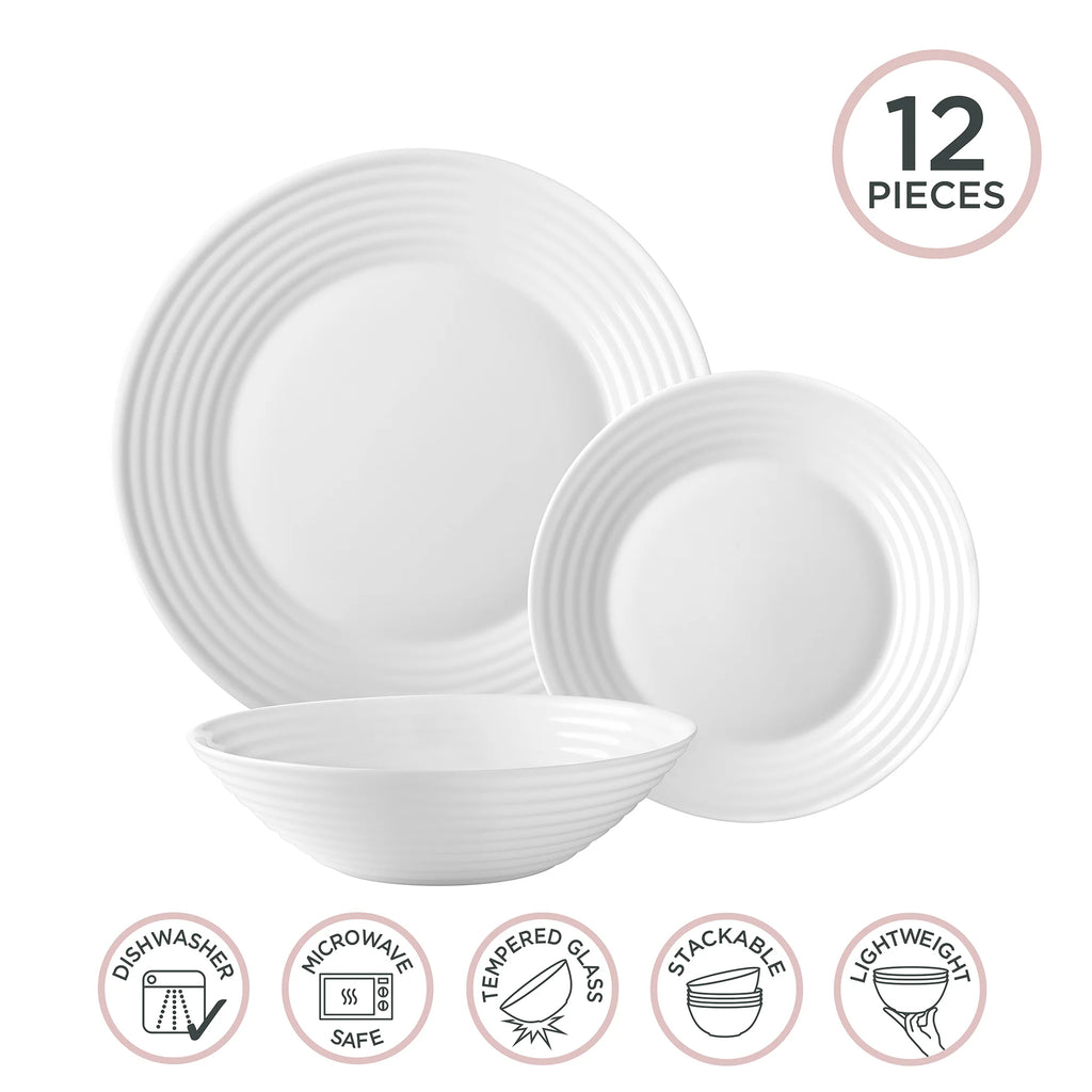 Wiltshire Pearl Ripple 12 Piece Glass Dinner Set - White