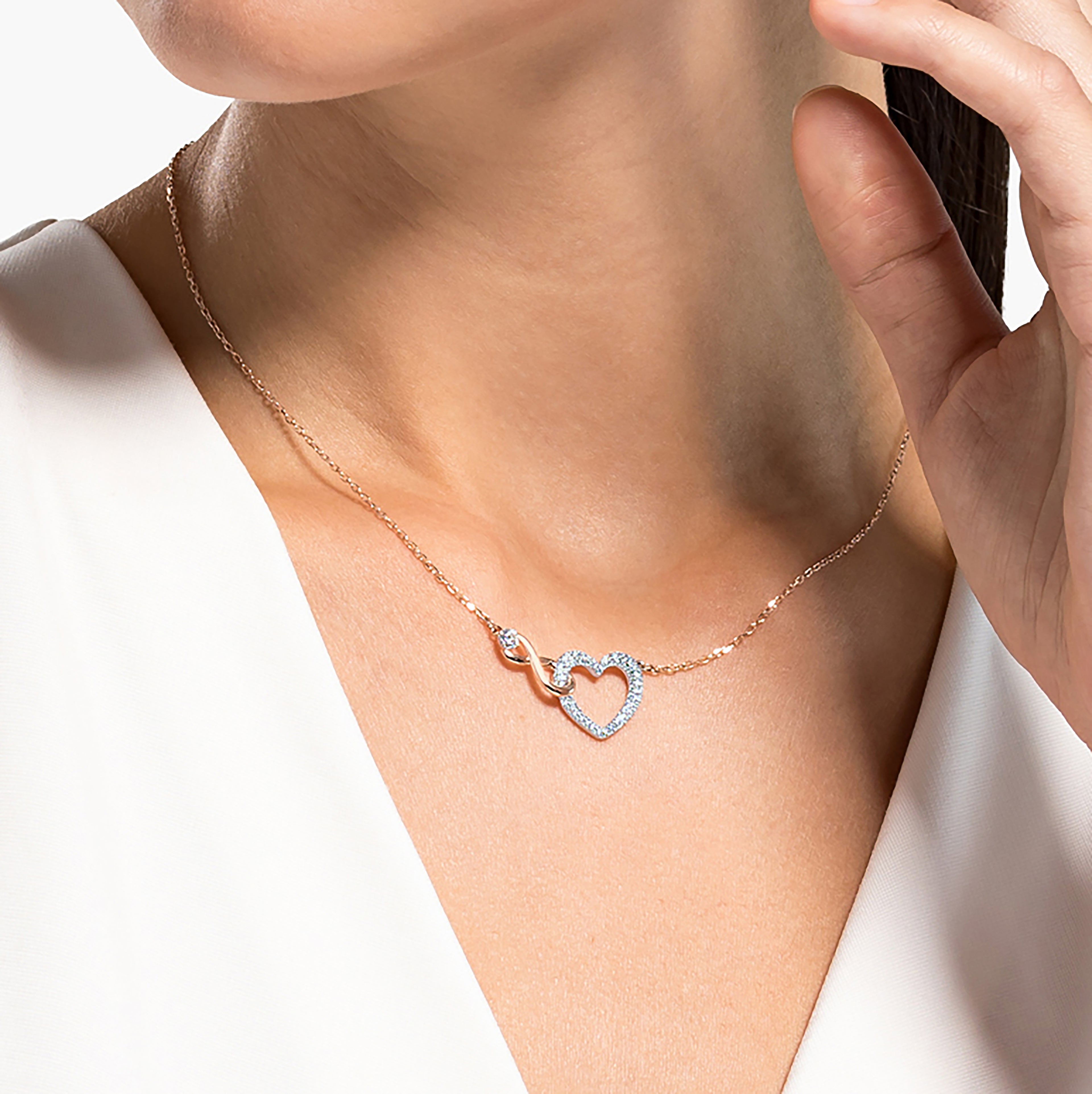 Swarovski Infinity Necklace Infinity and Heart  White  Mixed Metal Finish