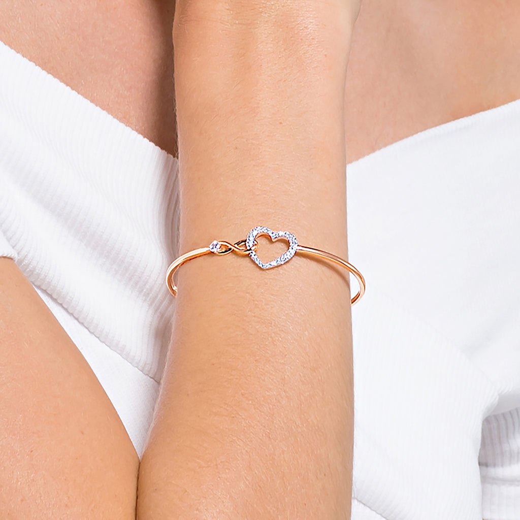 Swarovski Infinity Bangle  Infinity and Heart  White  Mixed Metal Finish