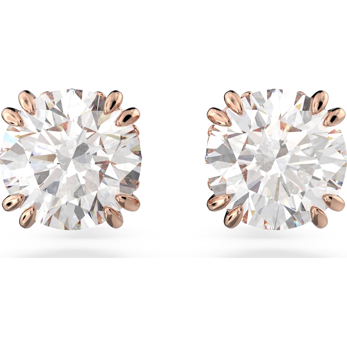 Swarovski Constella Stud Earrings  Round Cut  White  Rose Gold Plated