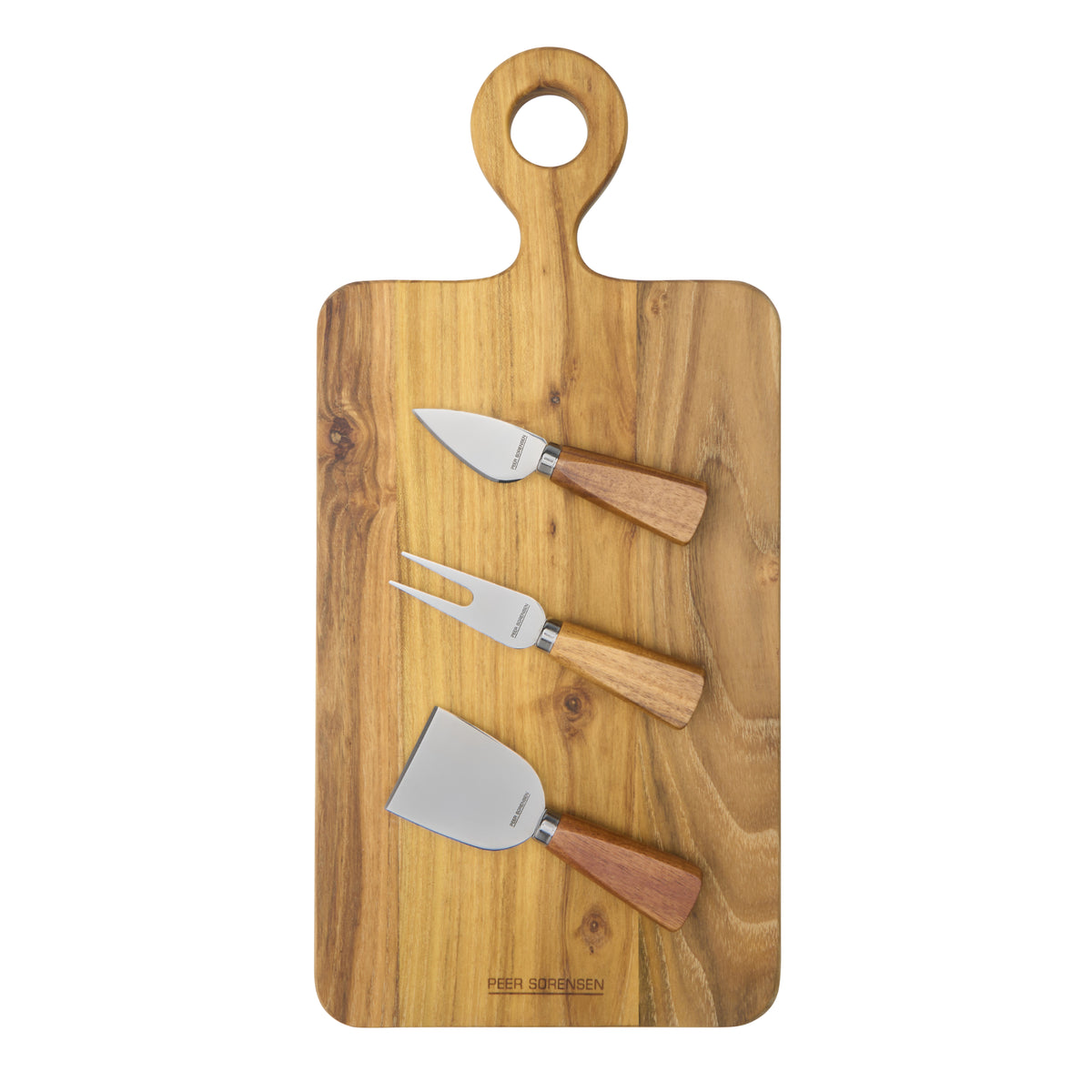 Peer Sorensen 4 Piece Cheese Knife and Rectangular Board Set - Natural Teak