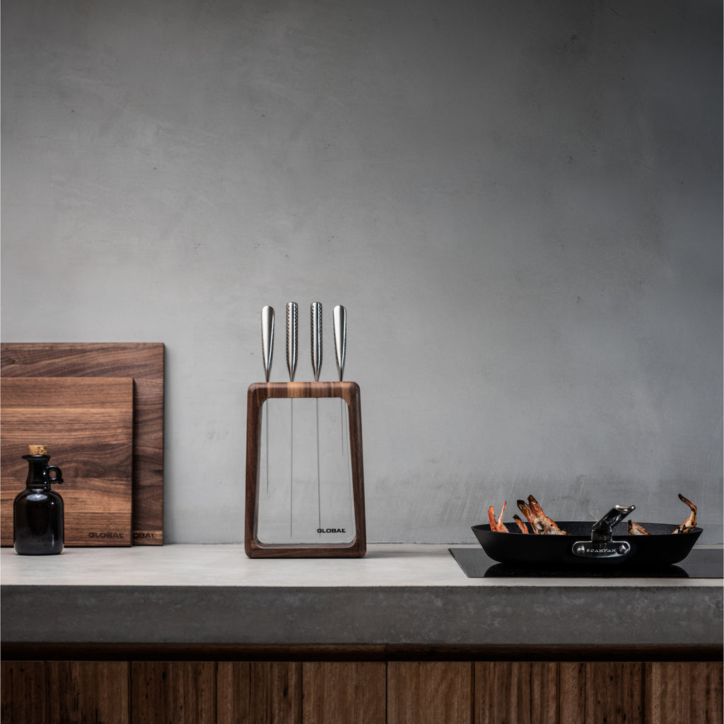 Global Hashira 5 Piece Knife Block Set - Walnut