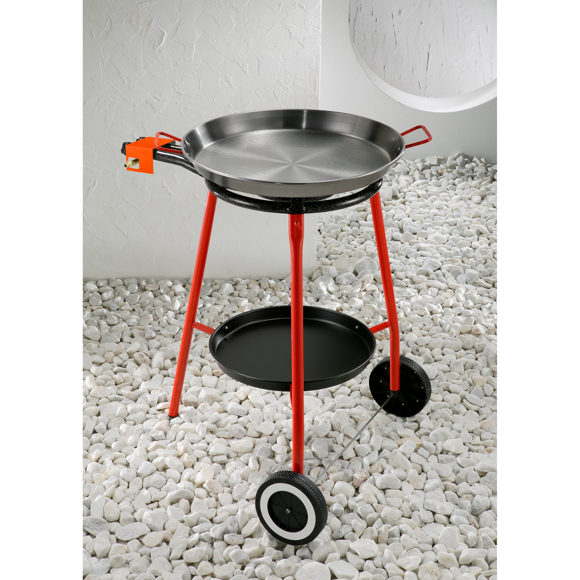 Garcima 46cm Andreu Paella Gas Burner Set, Polished Steel/Red