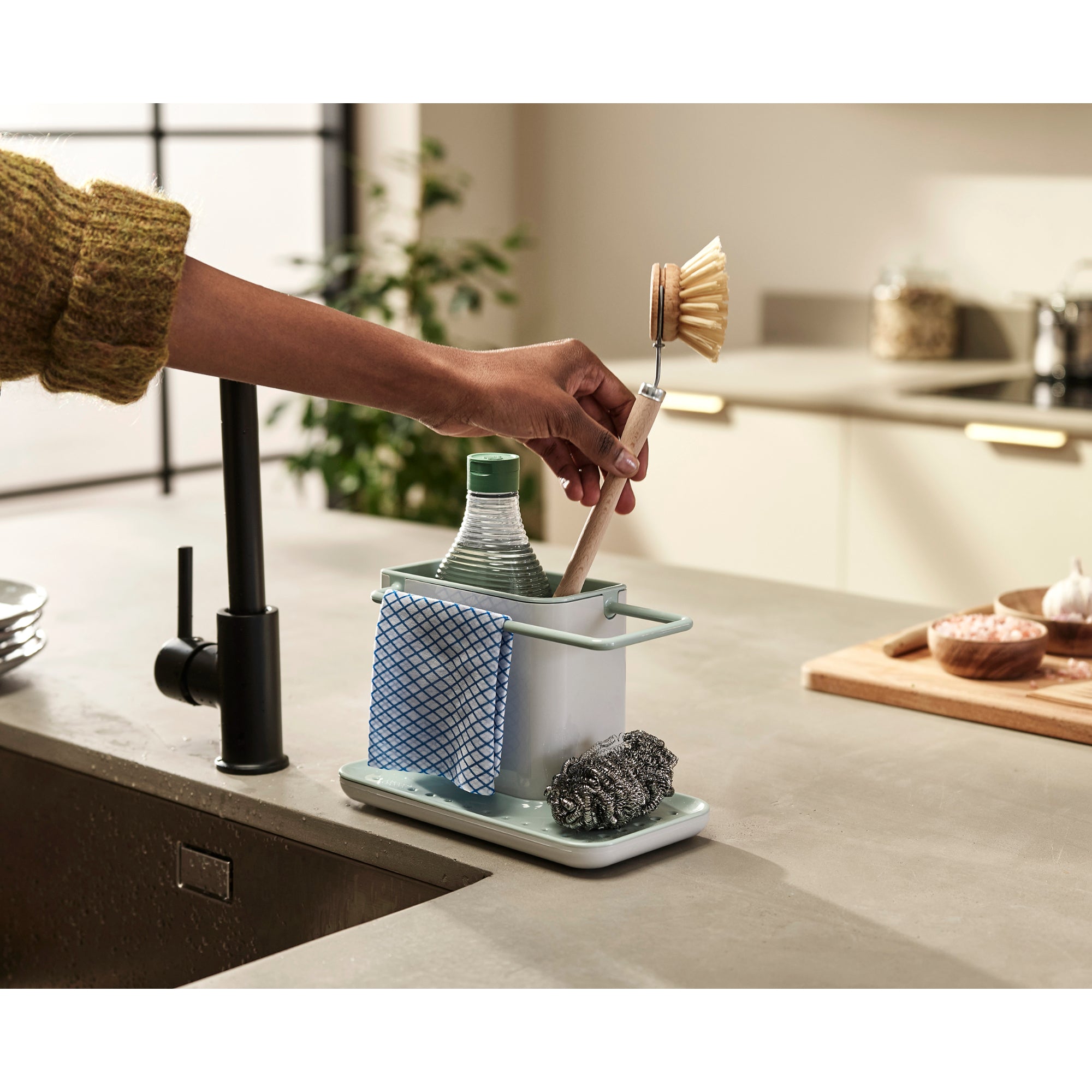 Joseph Joseph  Caddy Sink Tidy - Light Stone/Sage