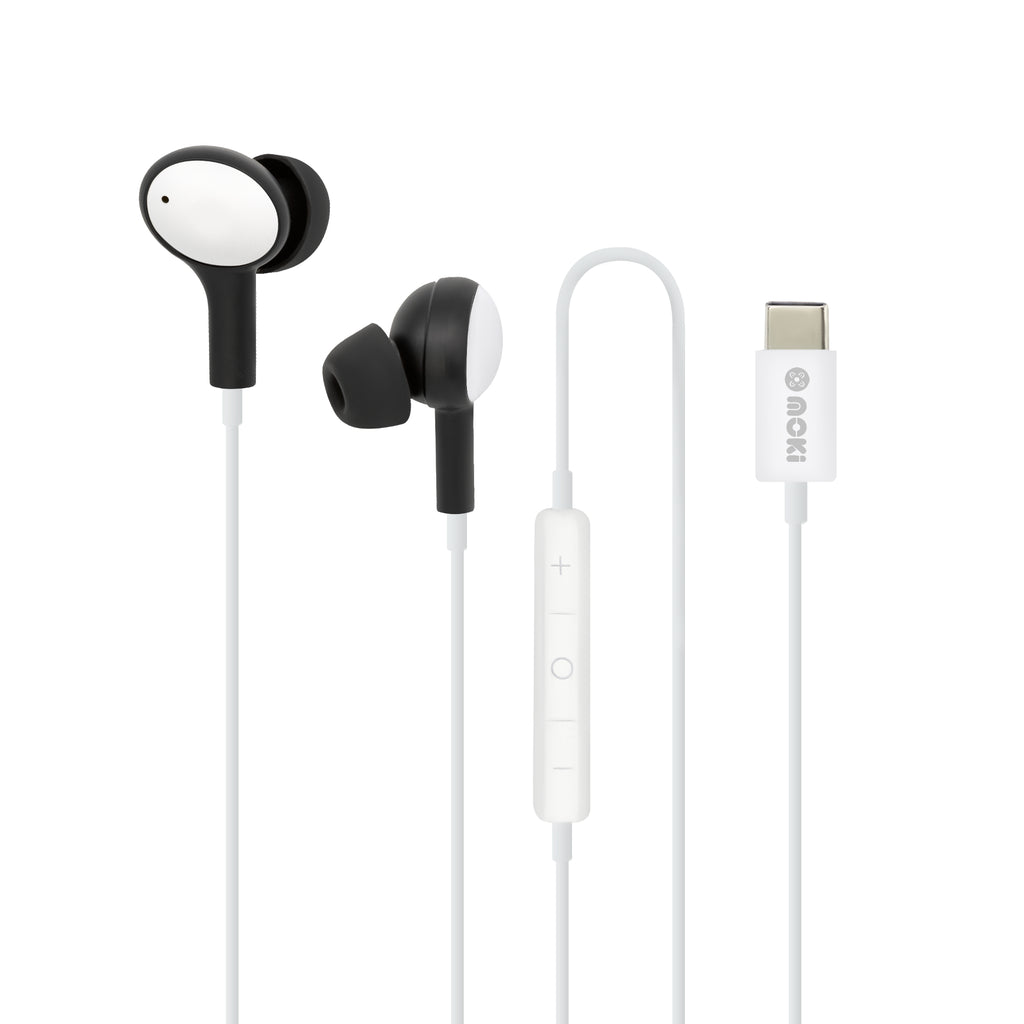 Moki Type-C Connect Earphones Inner Ear + Mic & Control - Black/White