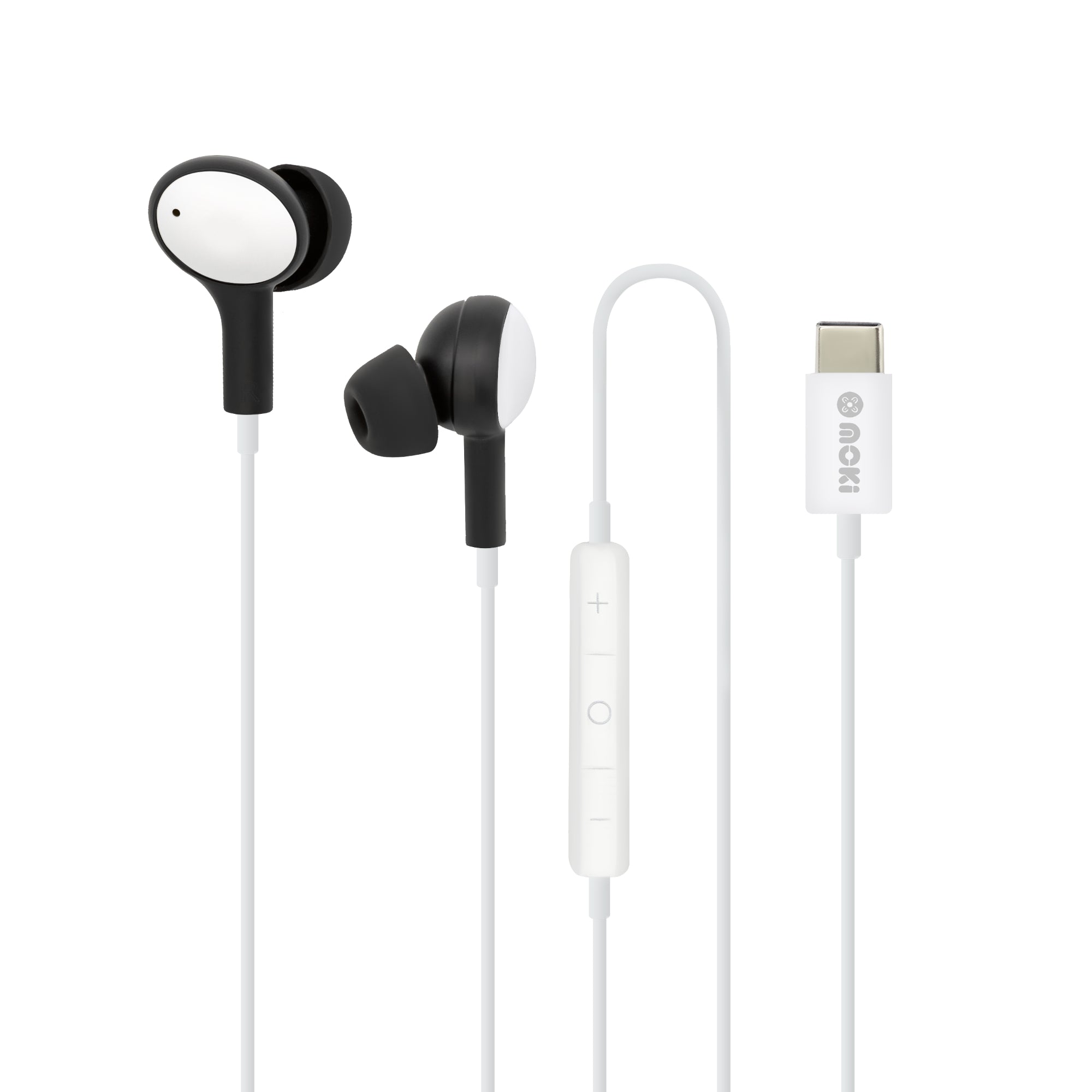 Moki Type-C Connect Earphones Inner Ear + Mic & Control - Black/White
