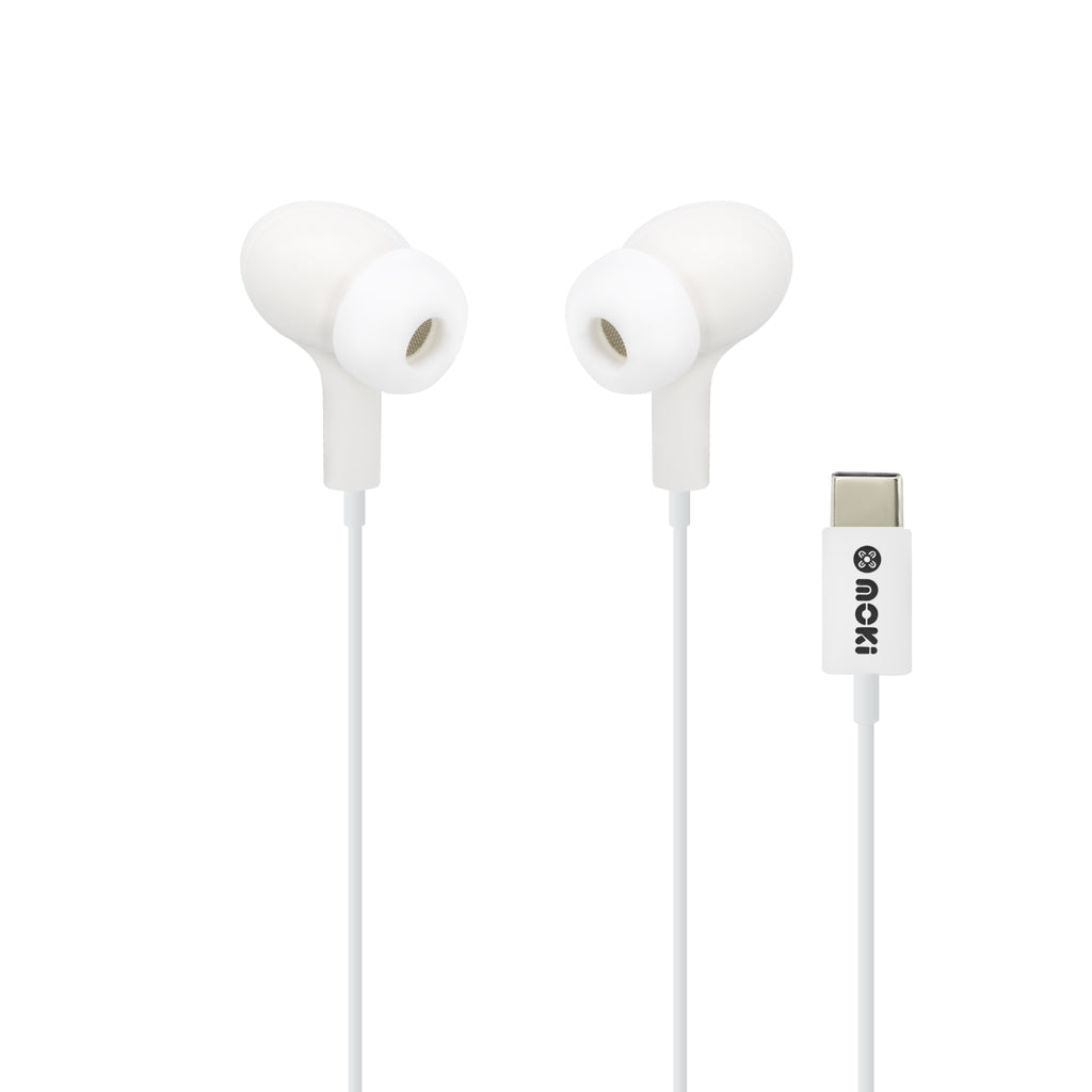 Moki Type-C Connect Earphones Inner Ear + Mic & Control - White