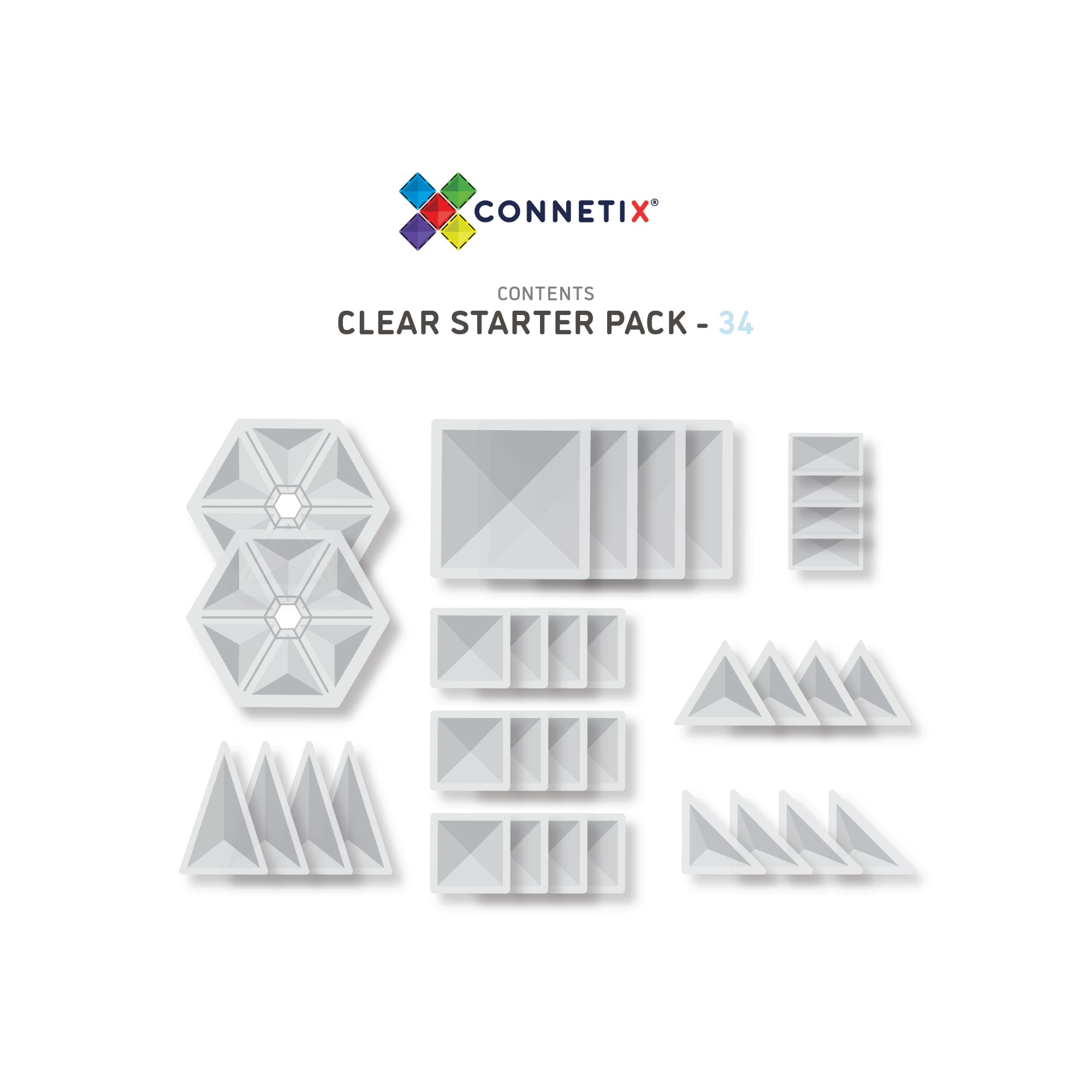 Connetix Clear Starter 34 Piece Pack-Clear
