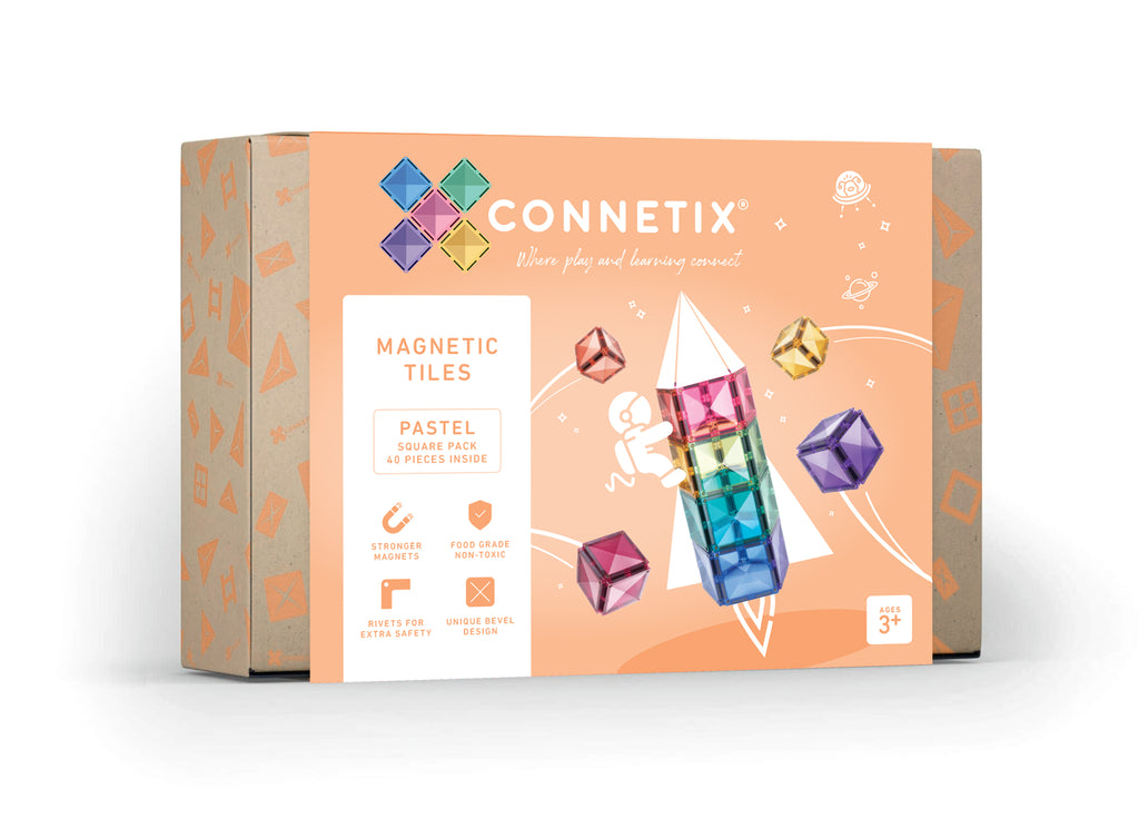 Connetix Pink Square 40 Piece Magnetic Tiles Pack-Pink