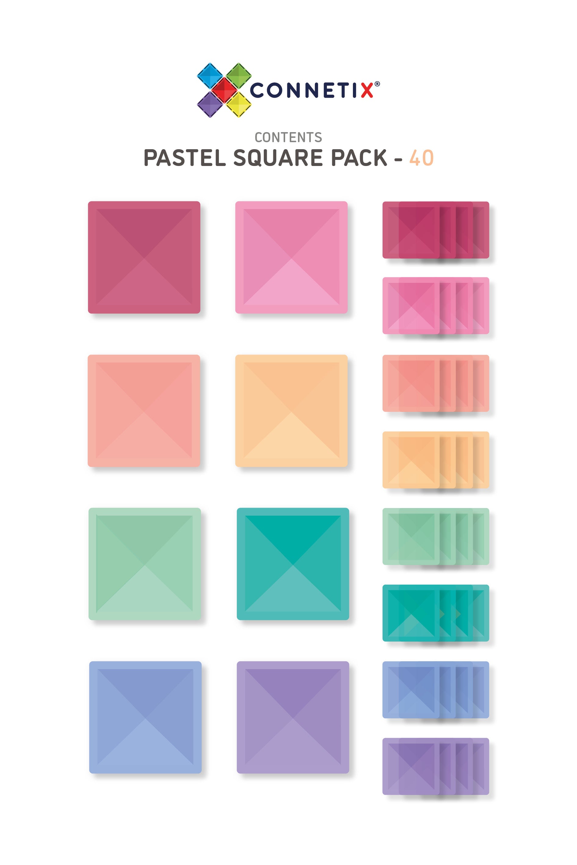 Connetix Pink Square 40 Piece Magnetic Tiles Pack-Pink