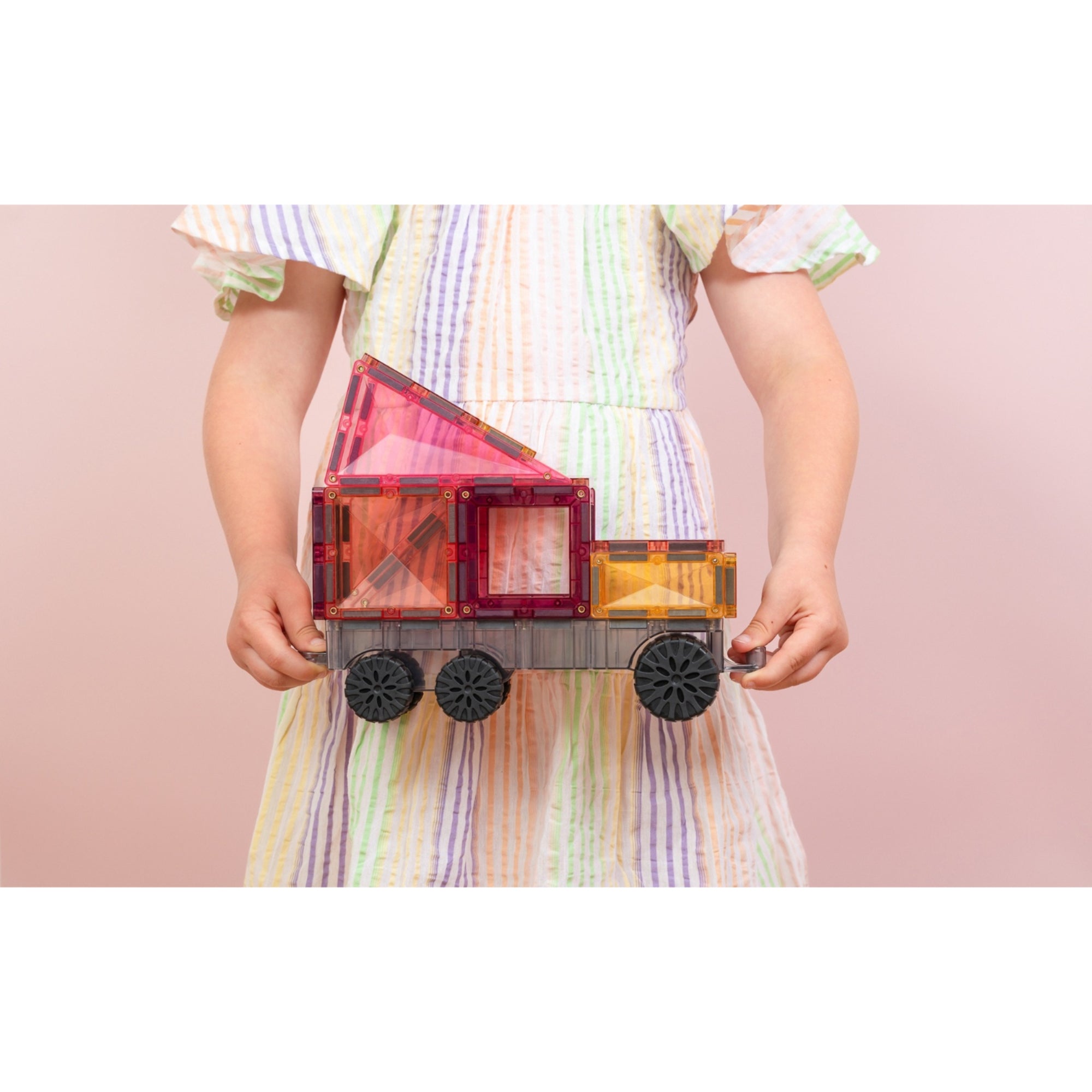 Connetix Pink Transport 50 Piece Magnetic Tiles Pack-Pink