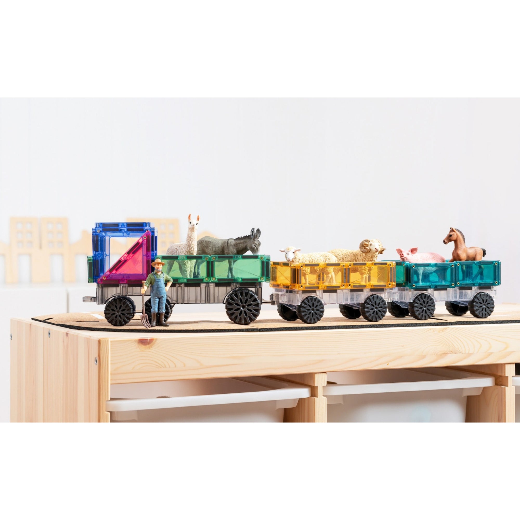Connetix Pink Transport 50 Piece Magnetic Tiles Pack-Pink