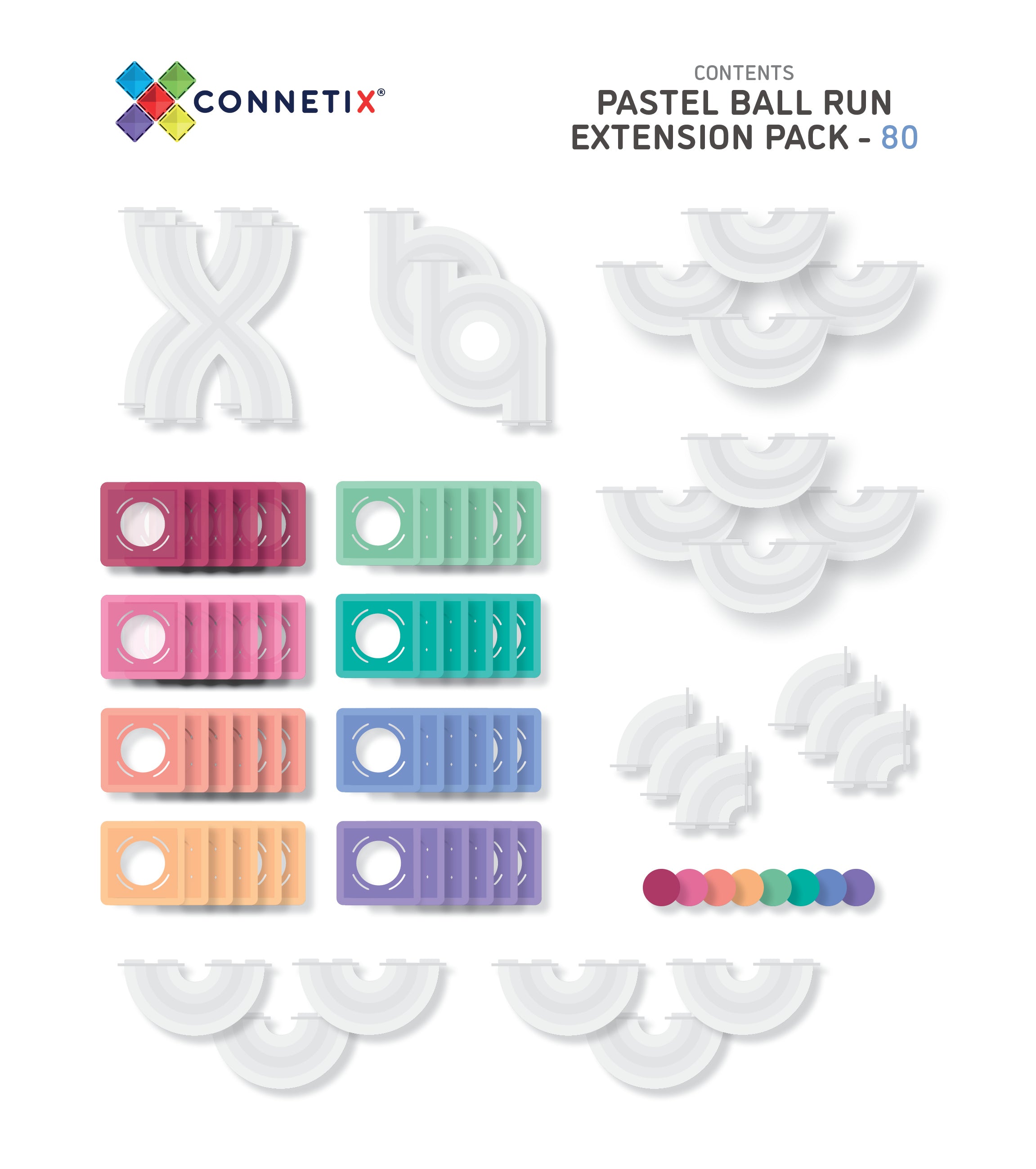 Connetix Pink Expansion Ball Run 80 Piece Magnetic Tiles Pack-Pink