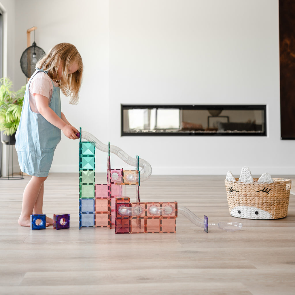 Connetix Pink Expansion Ball Run 80 Piece Magnetic Tiles Pack-Pink