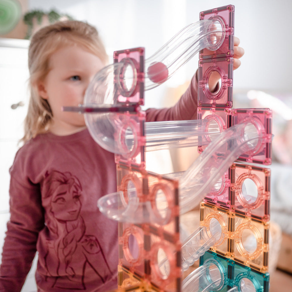 Connetix Pink Ball Run 106 Piece Magnetic Tiles Pack-Pink