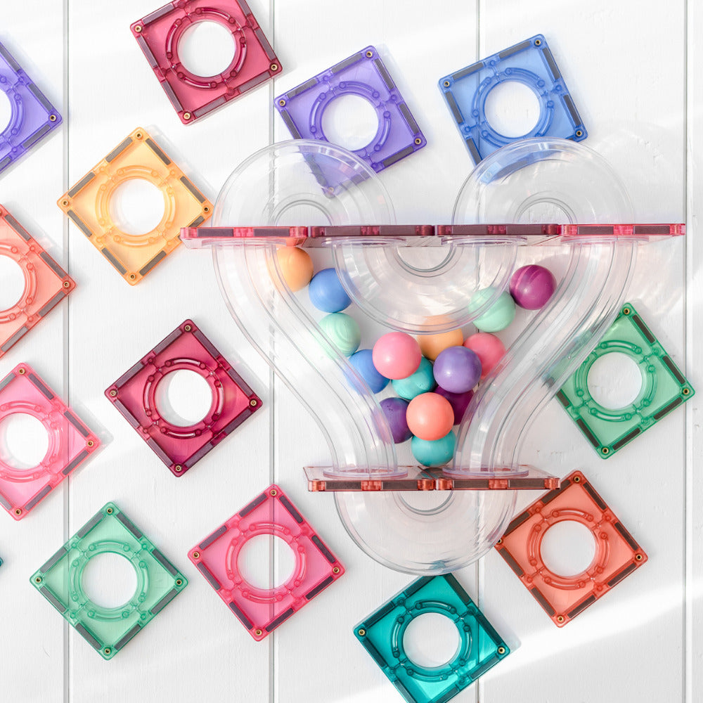 Connetix Pink Ball Run 106 Piece Magnetic Tiles Pack-Pink