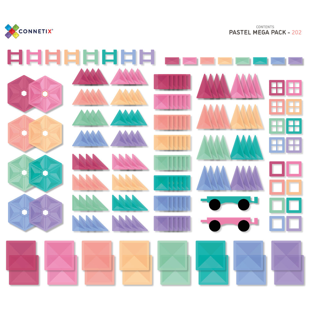 Connetix Pink Mega 202 Piece Magnetic Tiles Pack-Pink