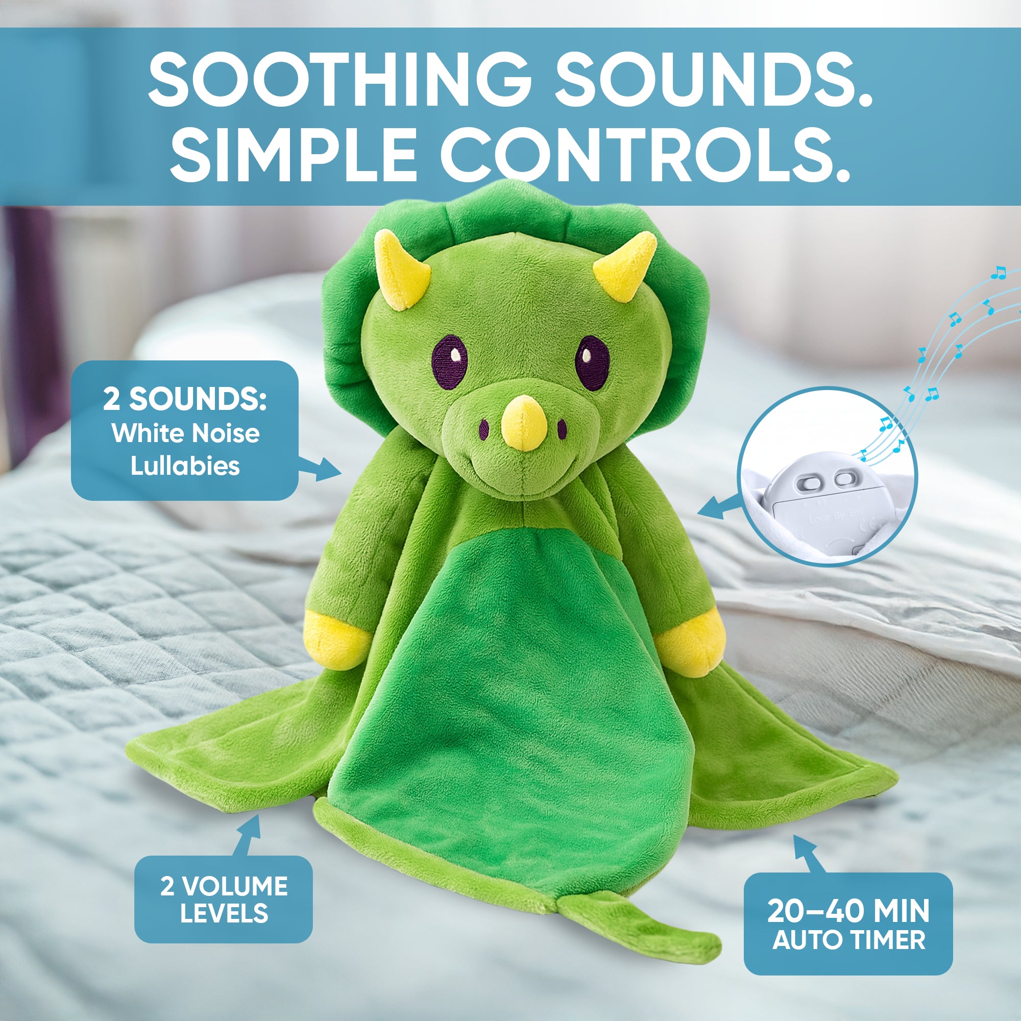 Love By Emi Dinosaur Musical Comforter - Green