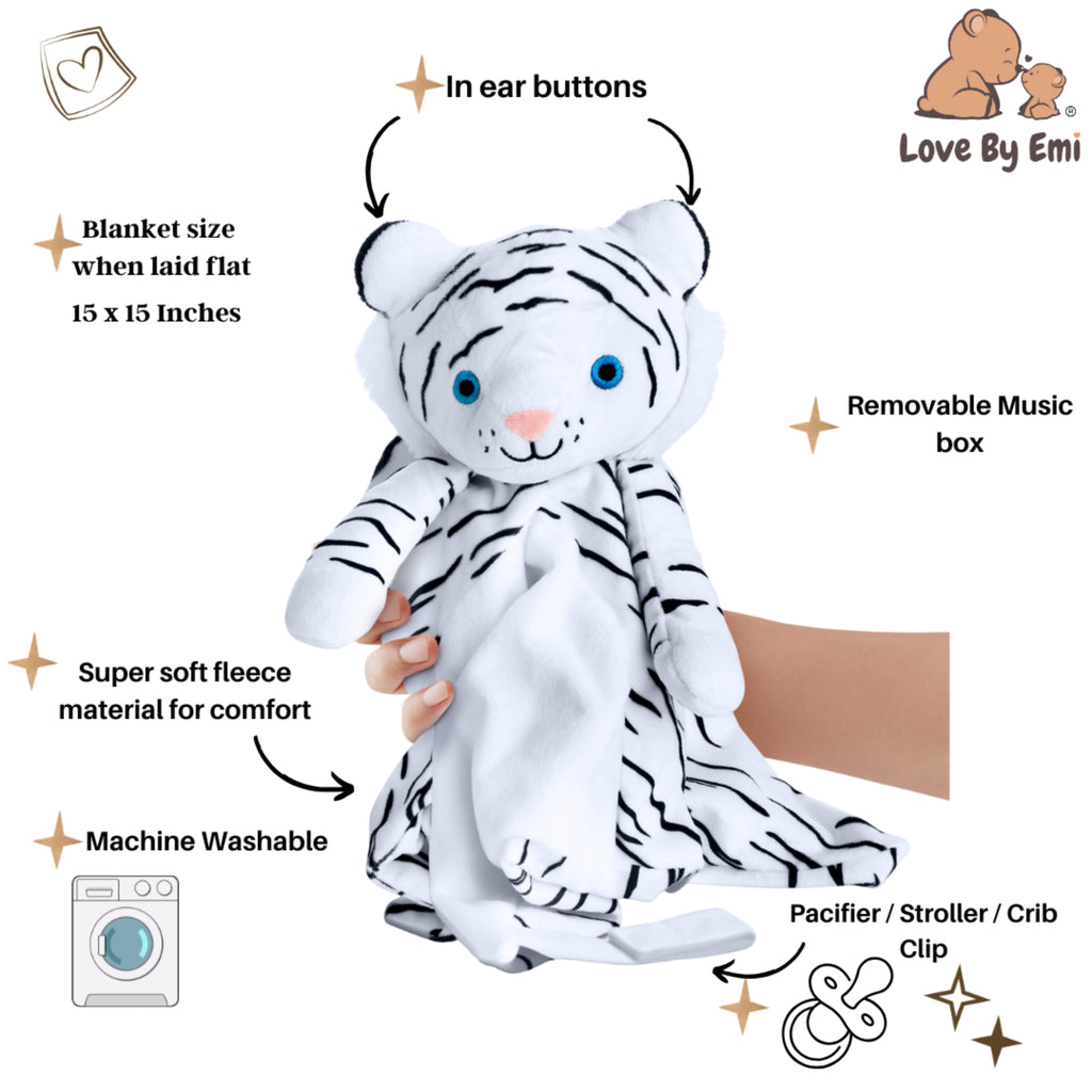Love By Emi White Tiger Musical Comforter