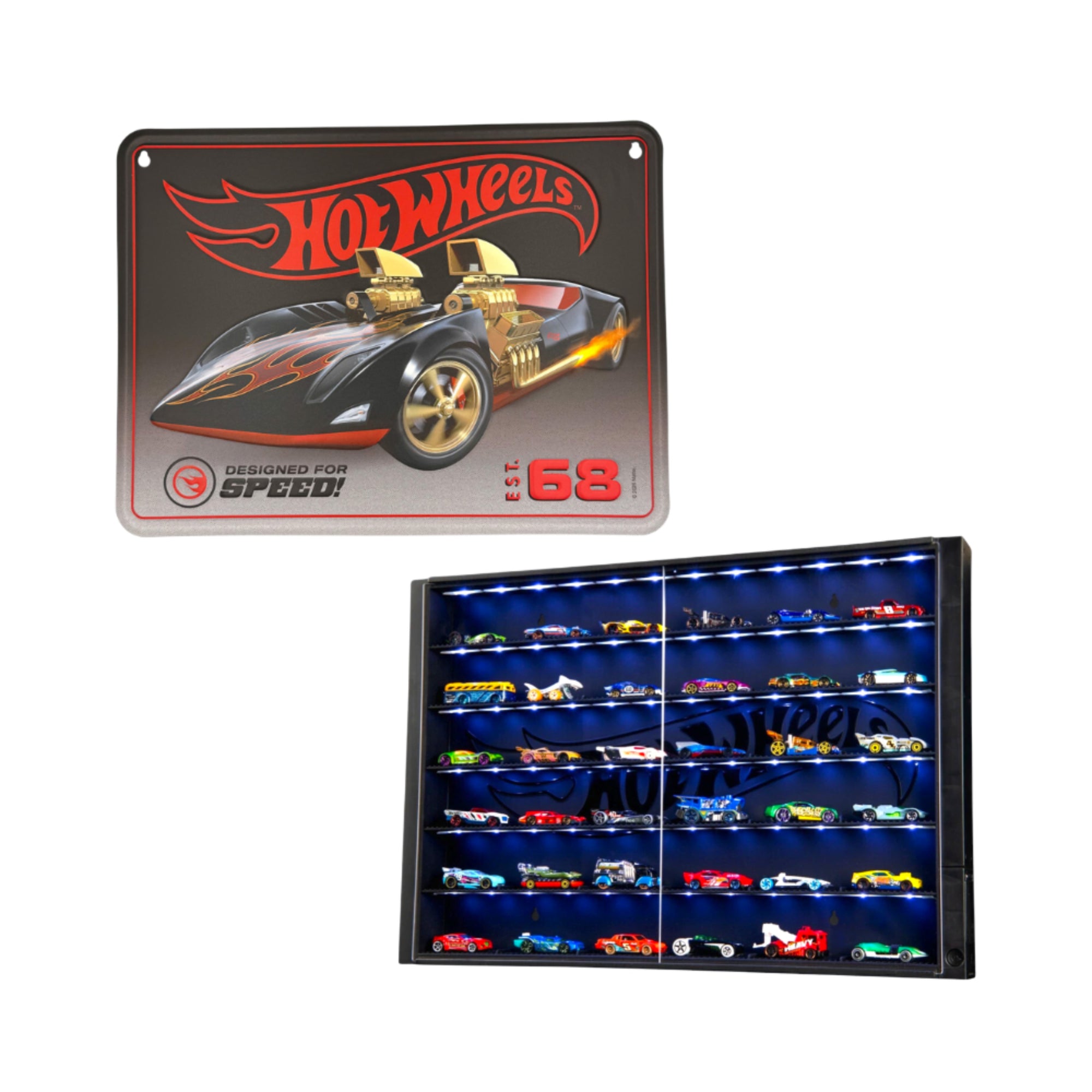 Hot Wheels 36 Car LED Display Case & Wall Sign Pack - Multi