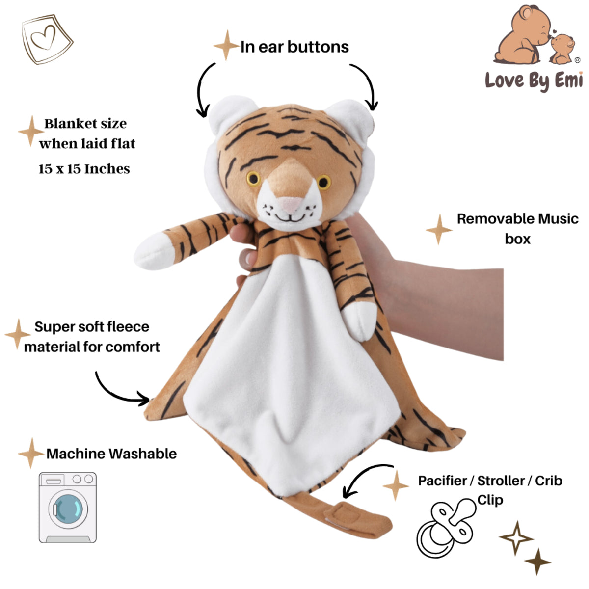 Love By Emi Tiger Musical Comforter - Orange