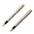 Parker IM Brushed Metal Gold Trim Fountain & Rollerball Pen Gift Set
