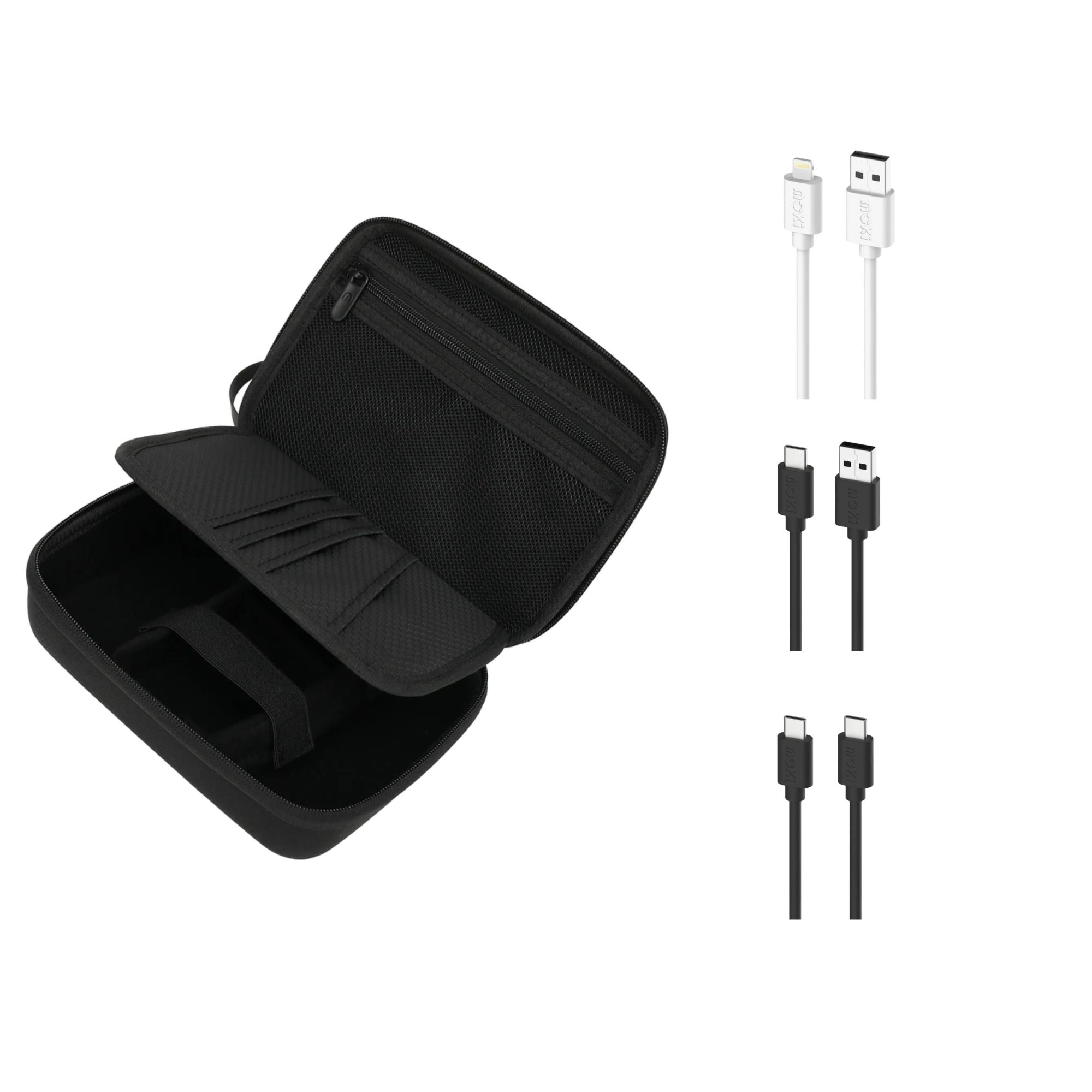 Moki Travel Case & 3 Cables Pack - Black & White