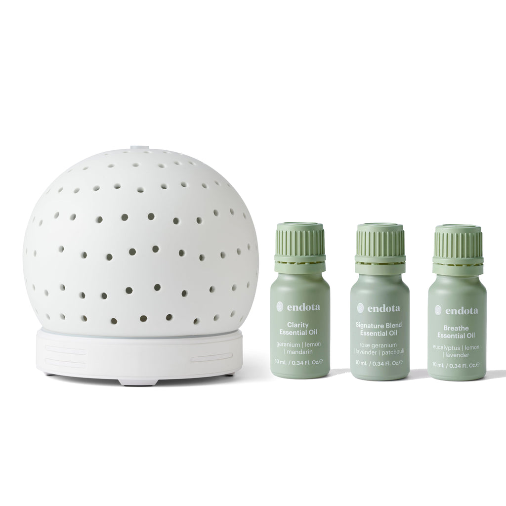 Endota Live Well Essential Oil Diffuser and Essential Oil Pack - Spirit, Dream, Calm