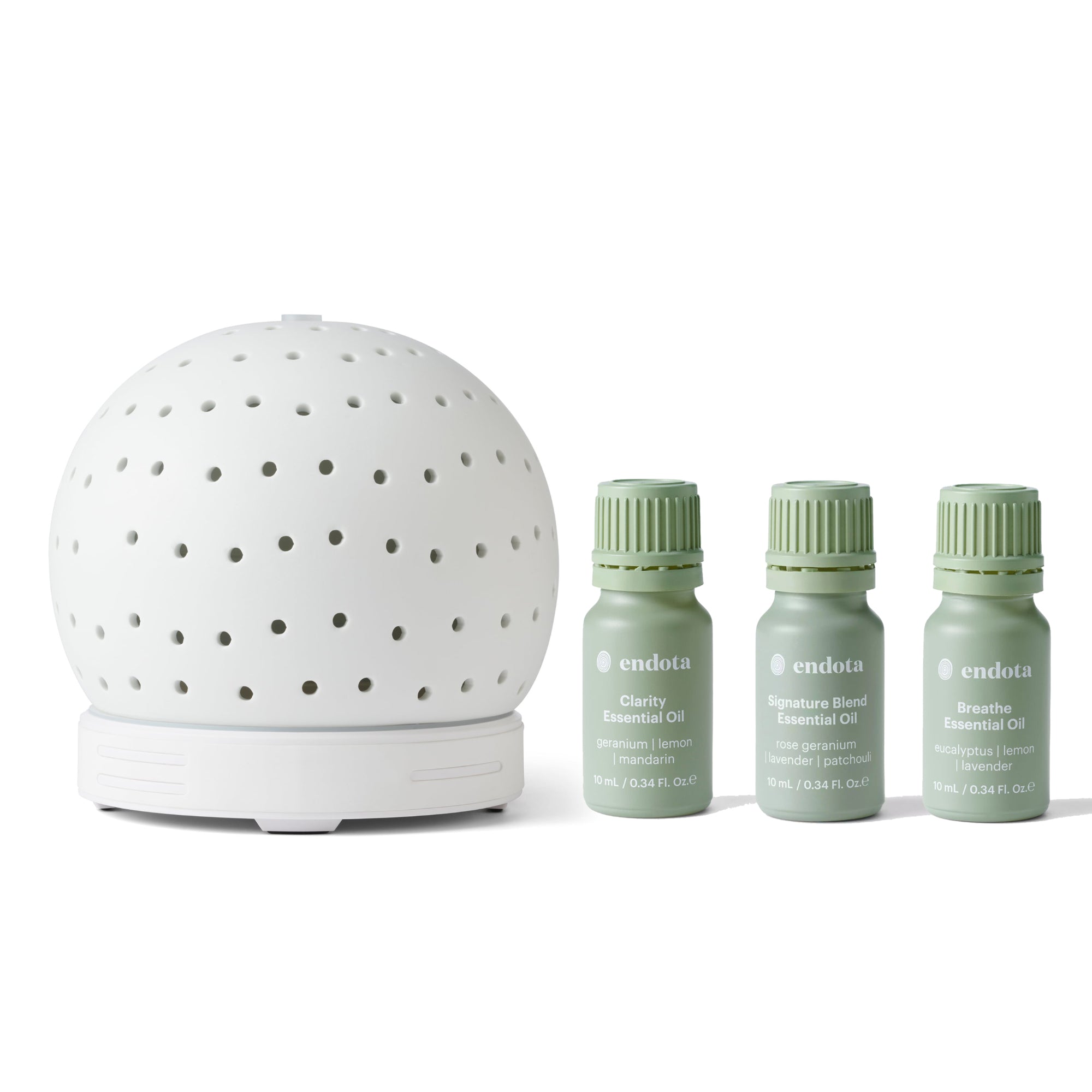 Endota Live Well Essential Oil Diffuser and Essential Oil Pack - Signature, Clarity, Breathe